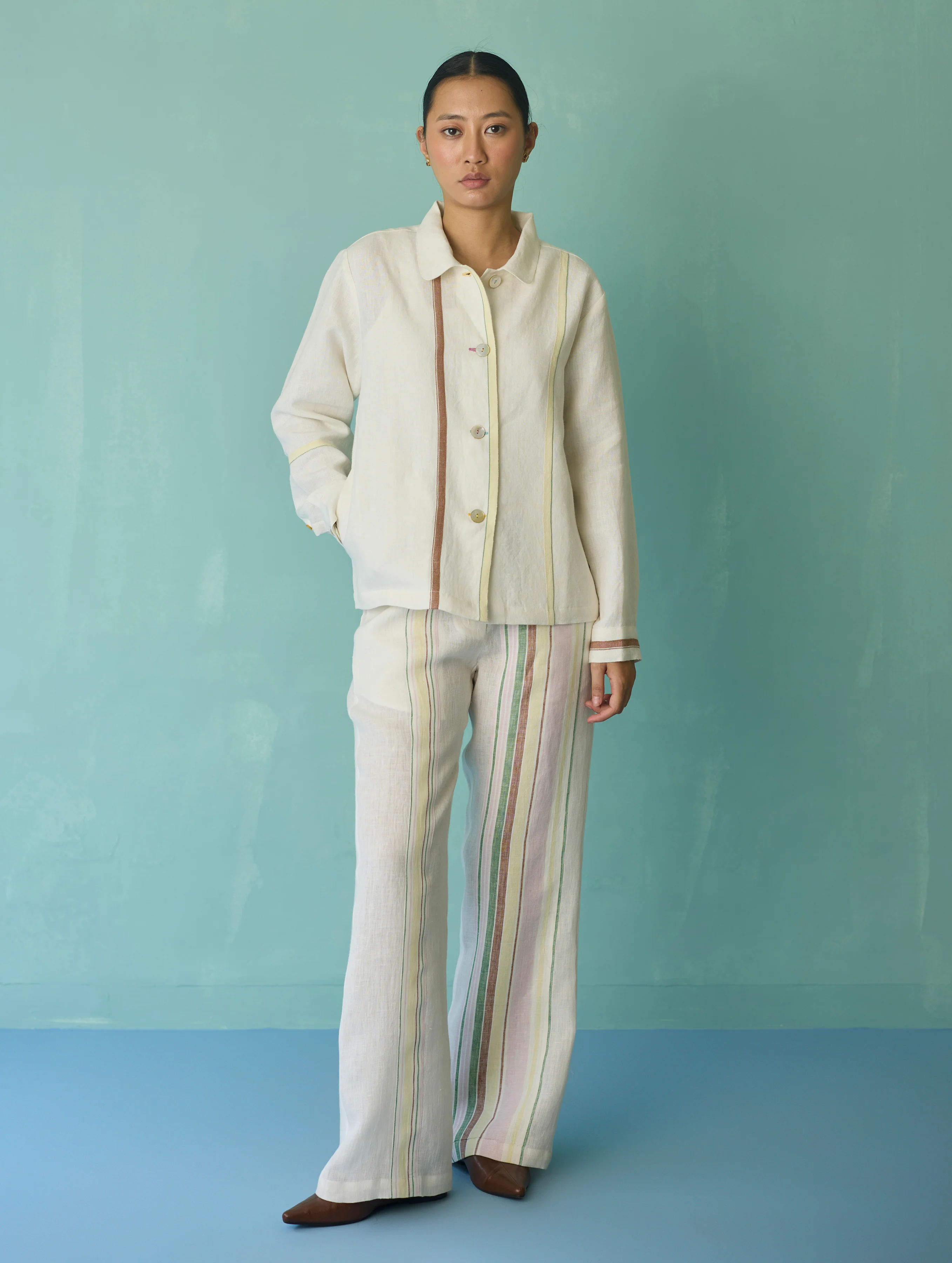 Della Border Linen Jacket - Ivory - Image 6