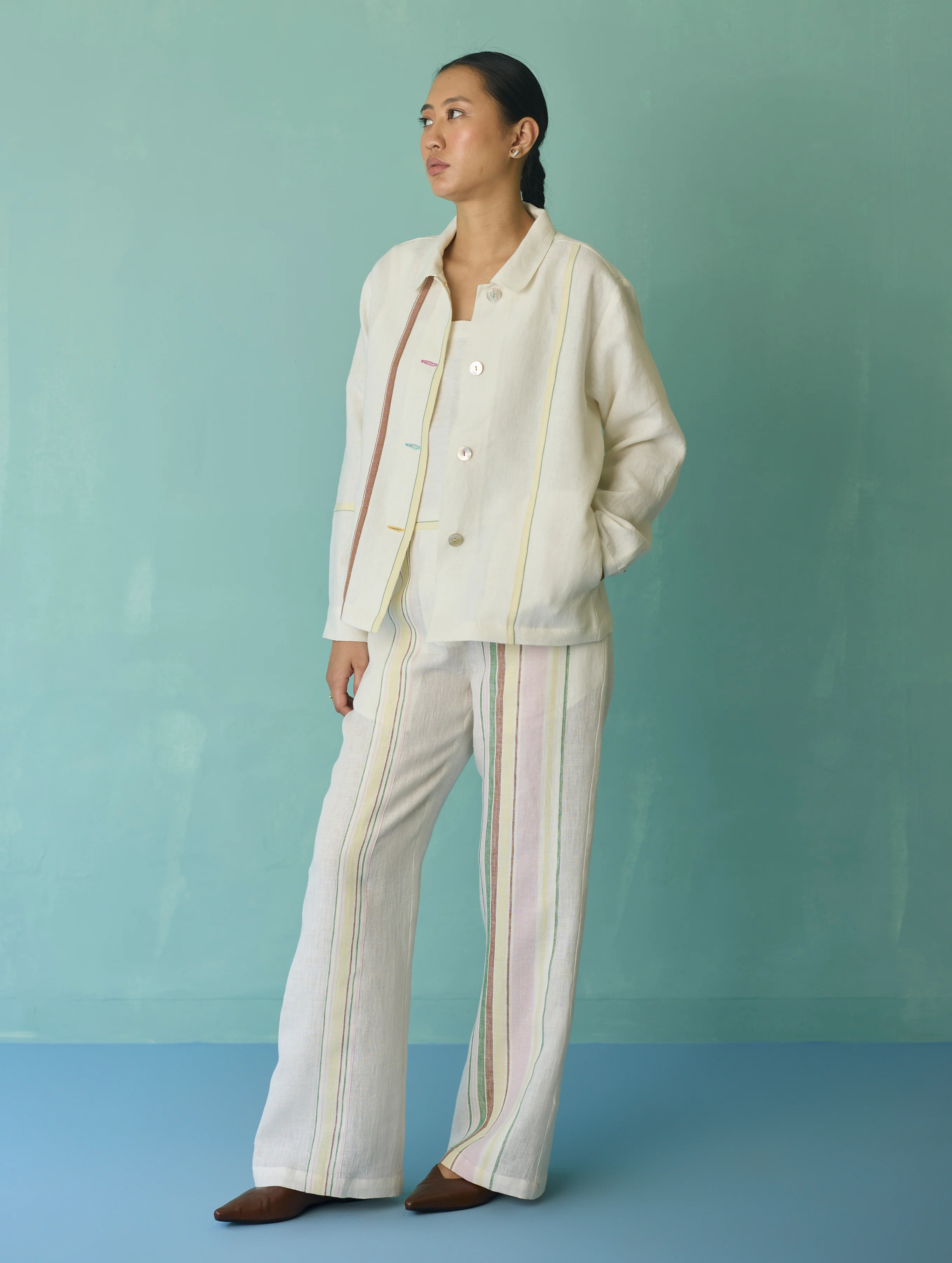 Della Border Linen Jacket - Ivory - Image 7
