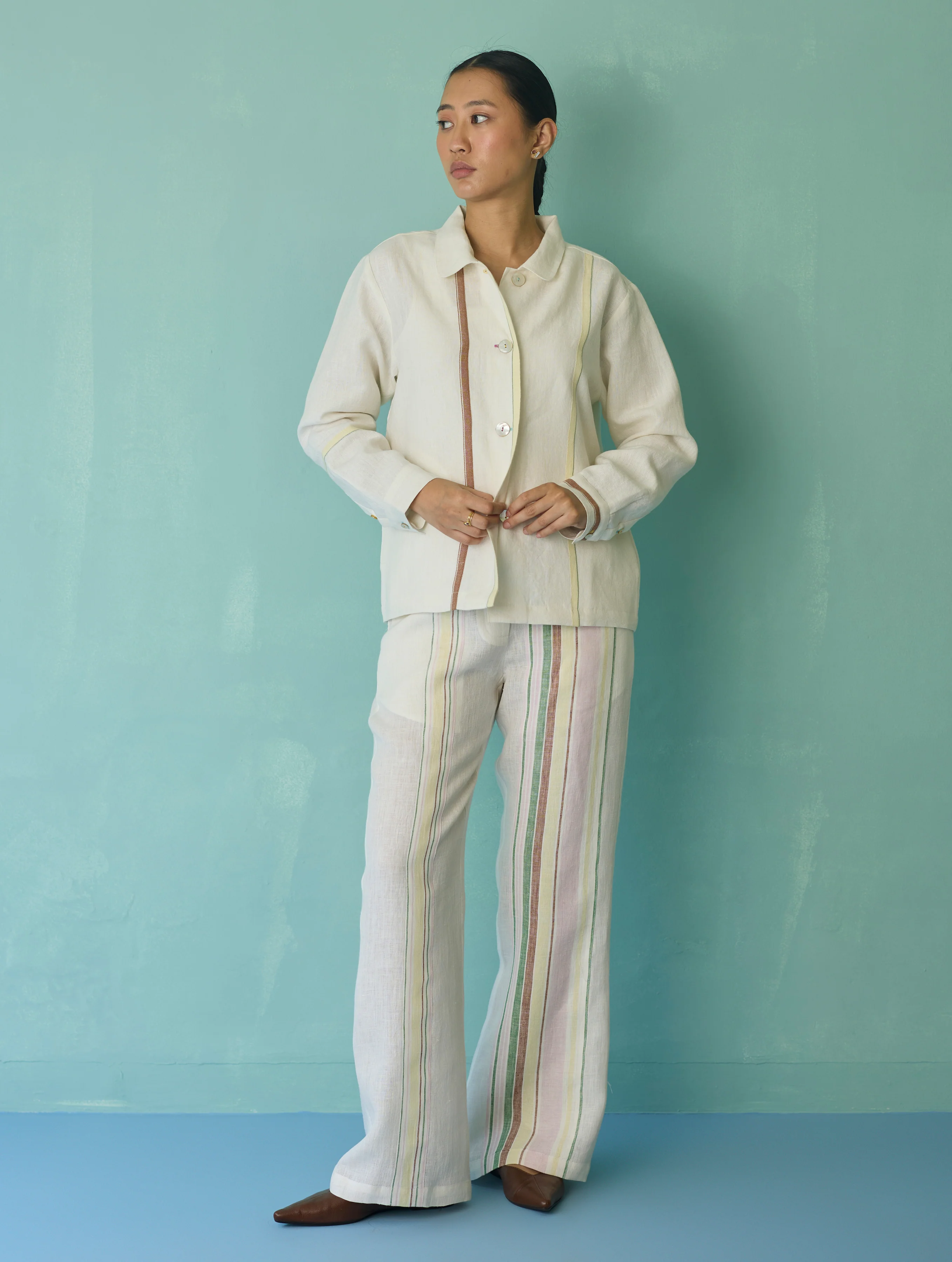 Della Border Linen Jacket - Ivory - Image 8