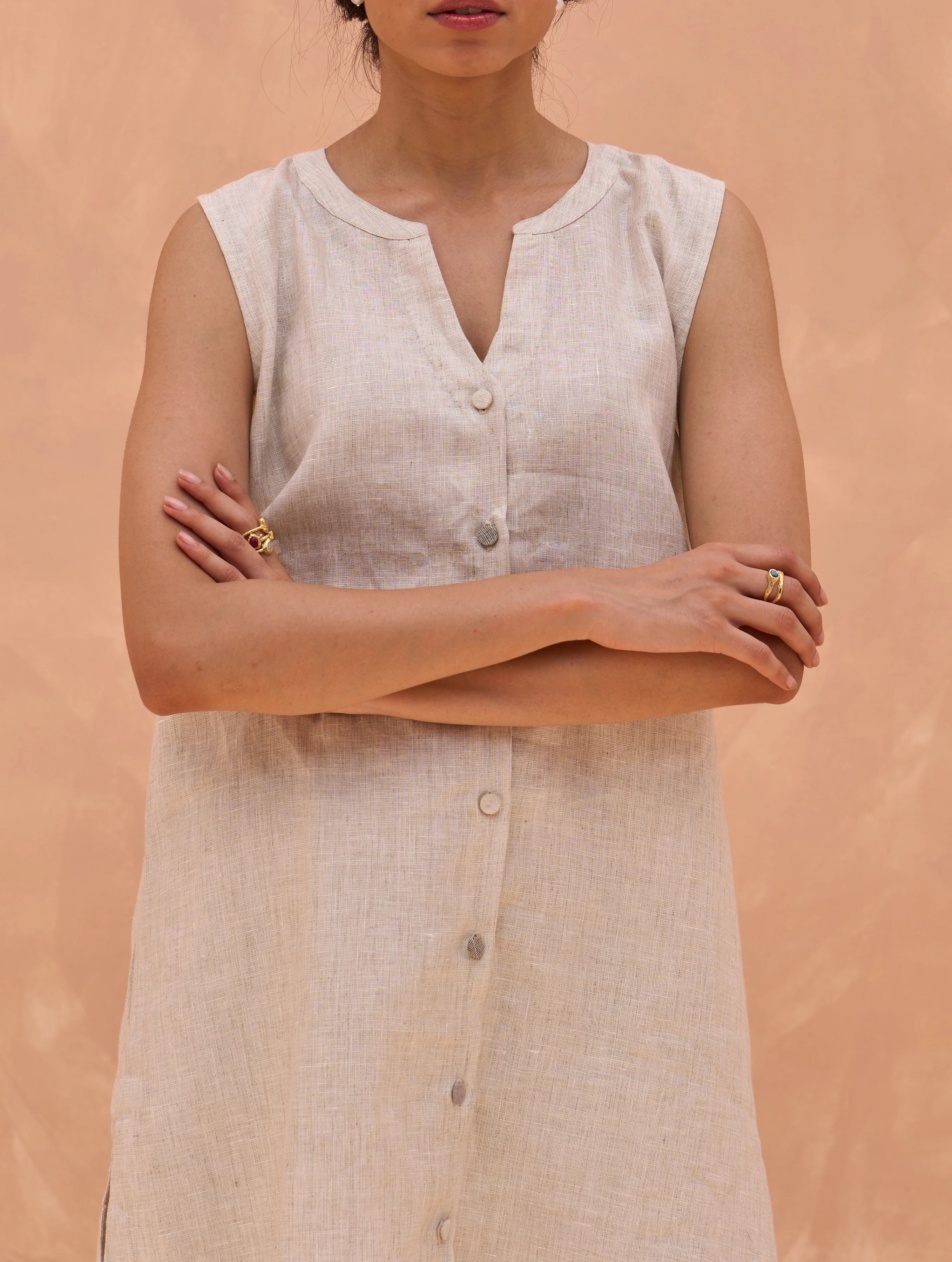 Dia Linen Sleeveless Top - Off White - Image 4