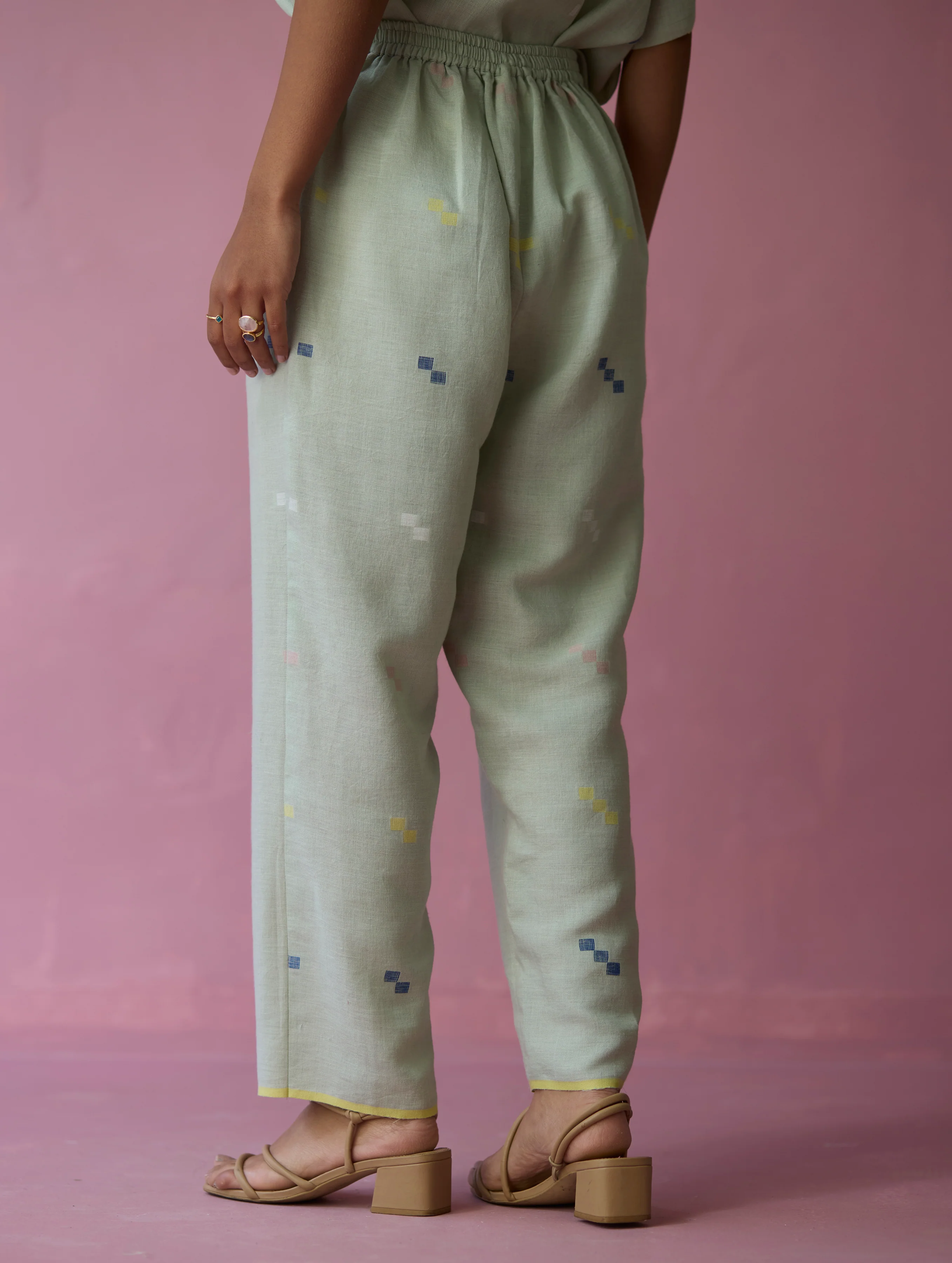 Dima Jamdani Linen Pintuck Co-ord Set - Aqua - Image 13