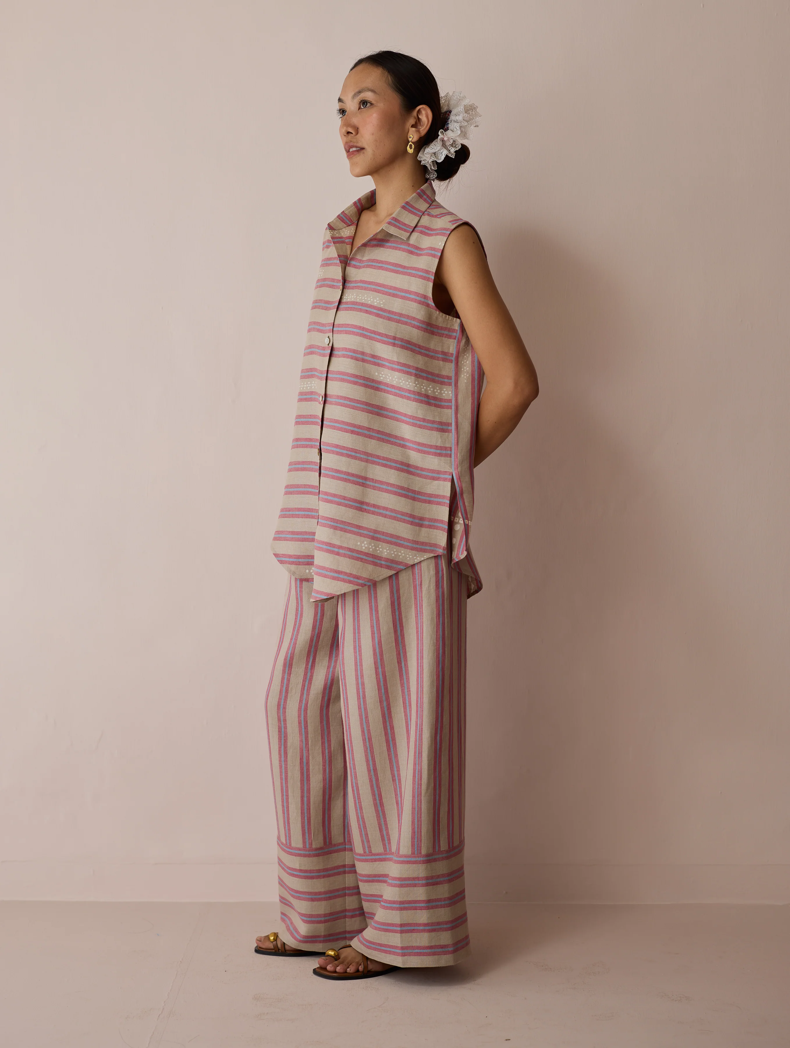 Ello Sleeveless Block-Printed Linen Shirt - Natural - Image 9