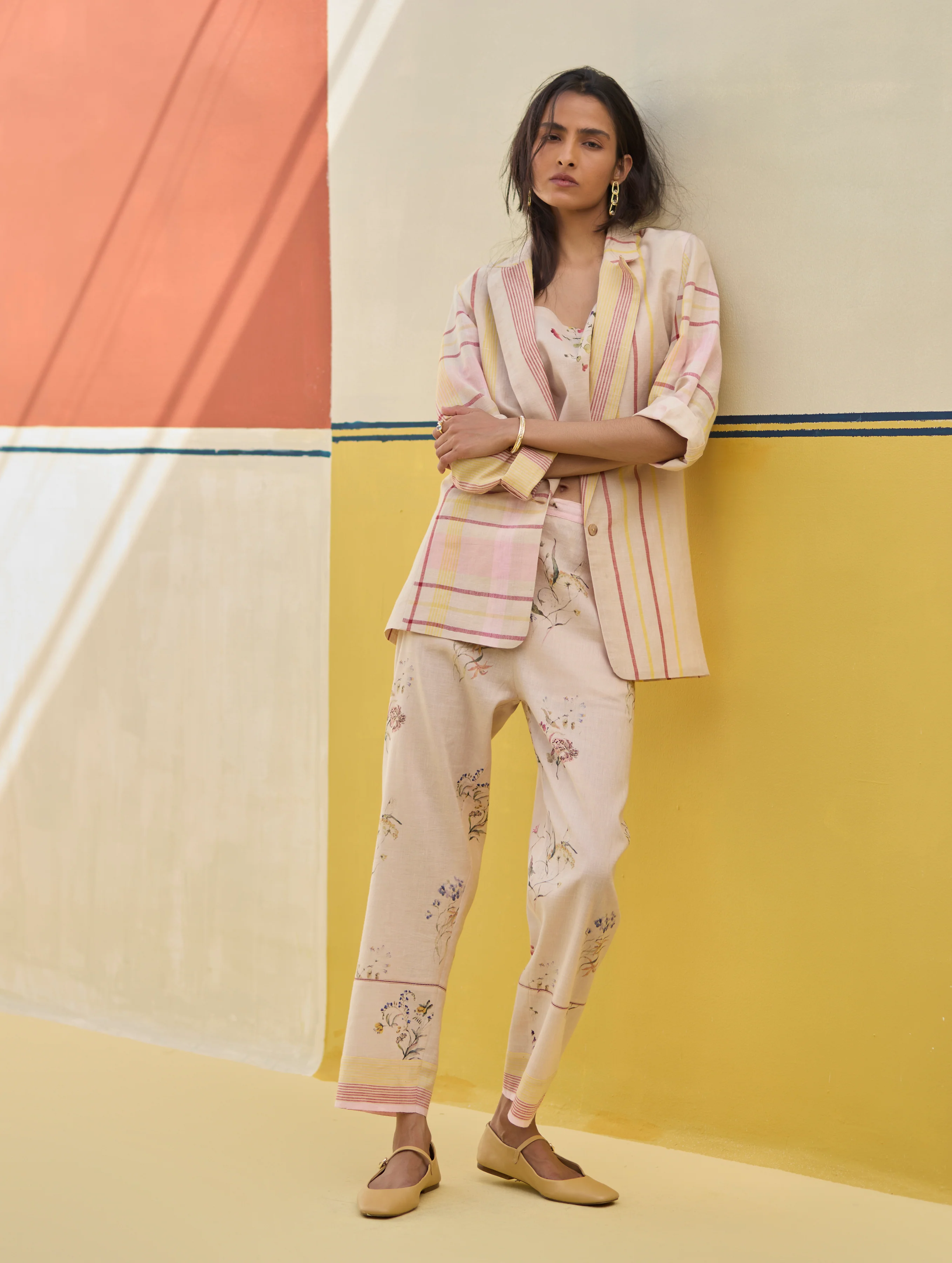 Ema Watercolour Floral Linen Pant - Sand - Image 5