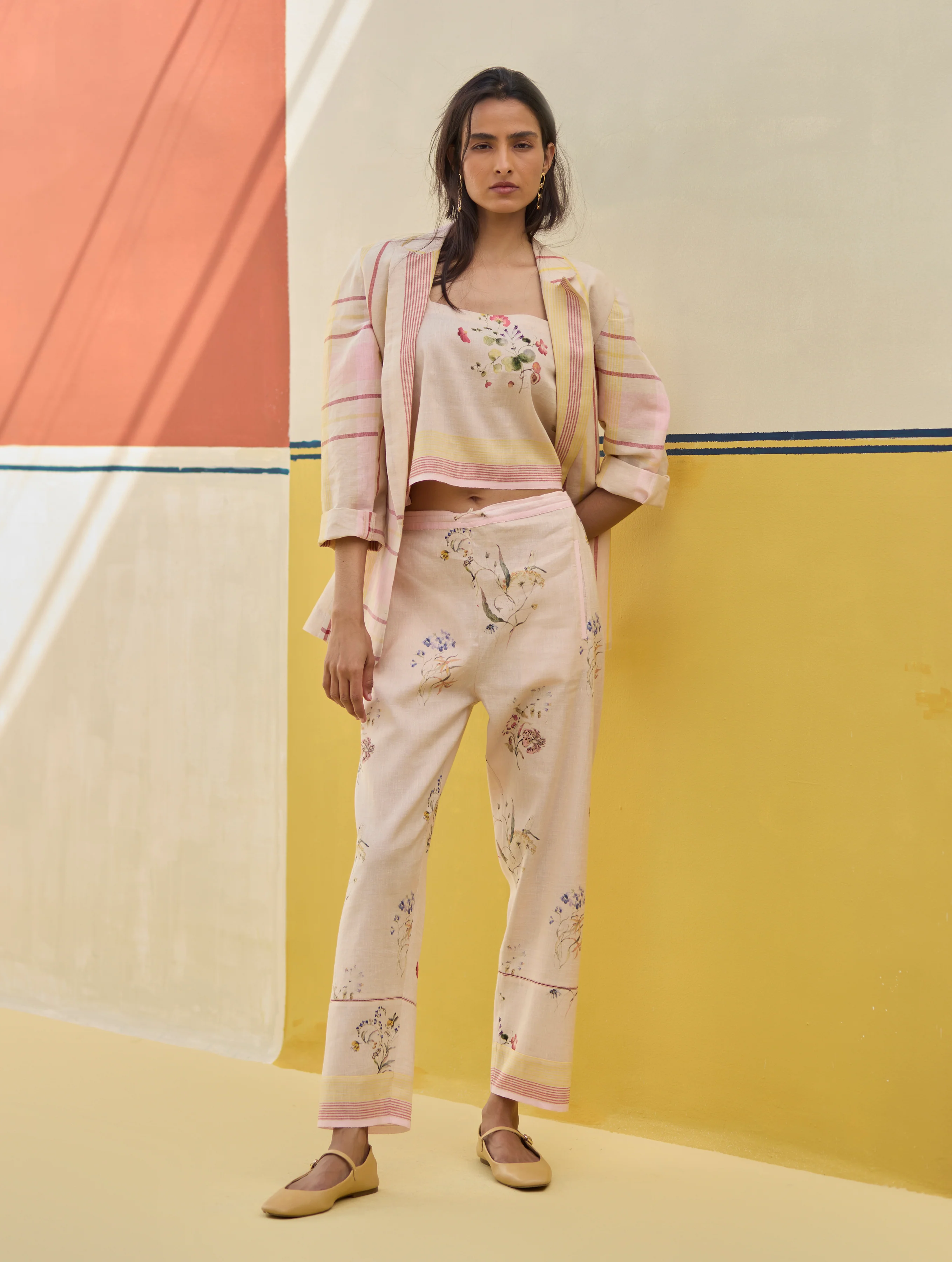 Ema Watercolour Floral Linen Pant - Sand - Image 6