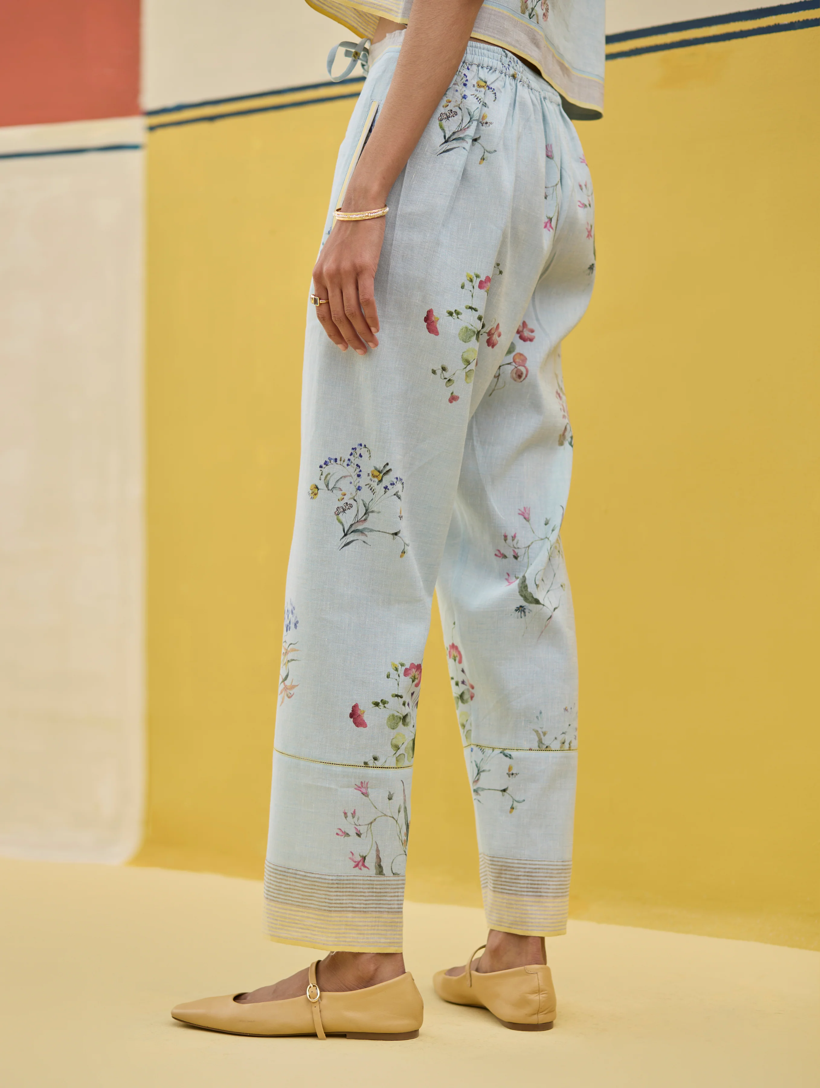 Ema Watercolour Floral Linen Pant - Sky - Image 4
