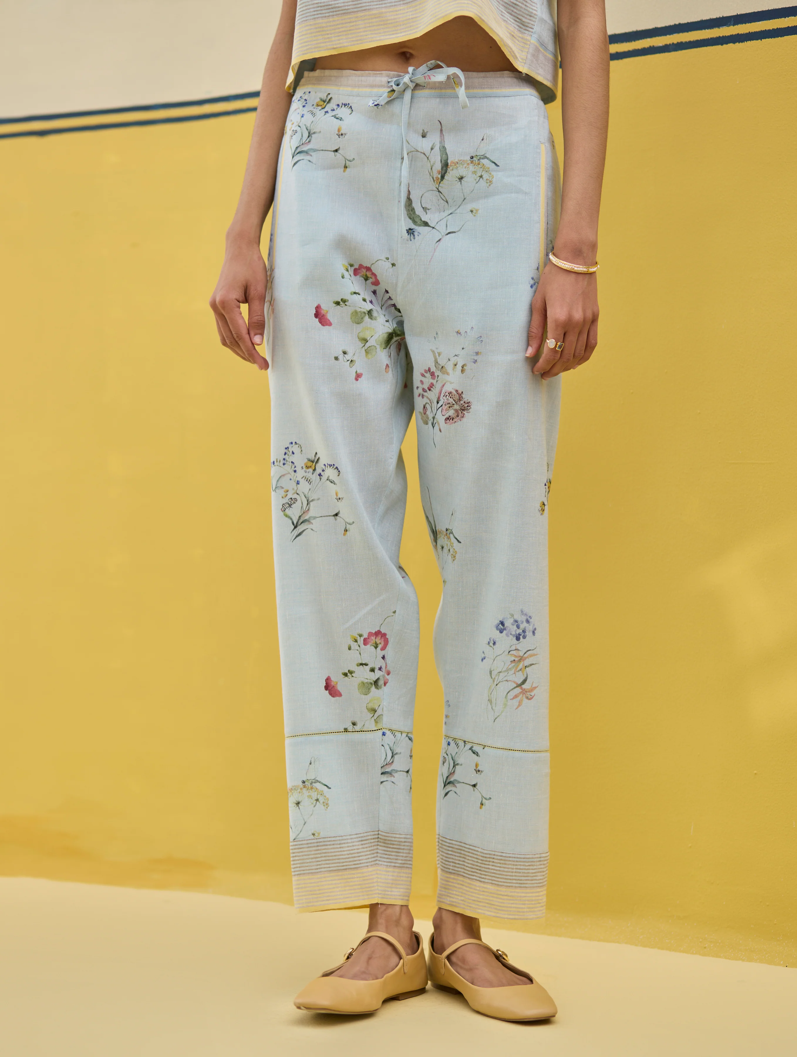 Ema Watercolour Floral Linen Pant - Sky - Image 6