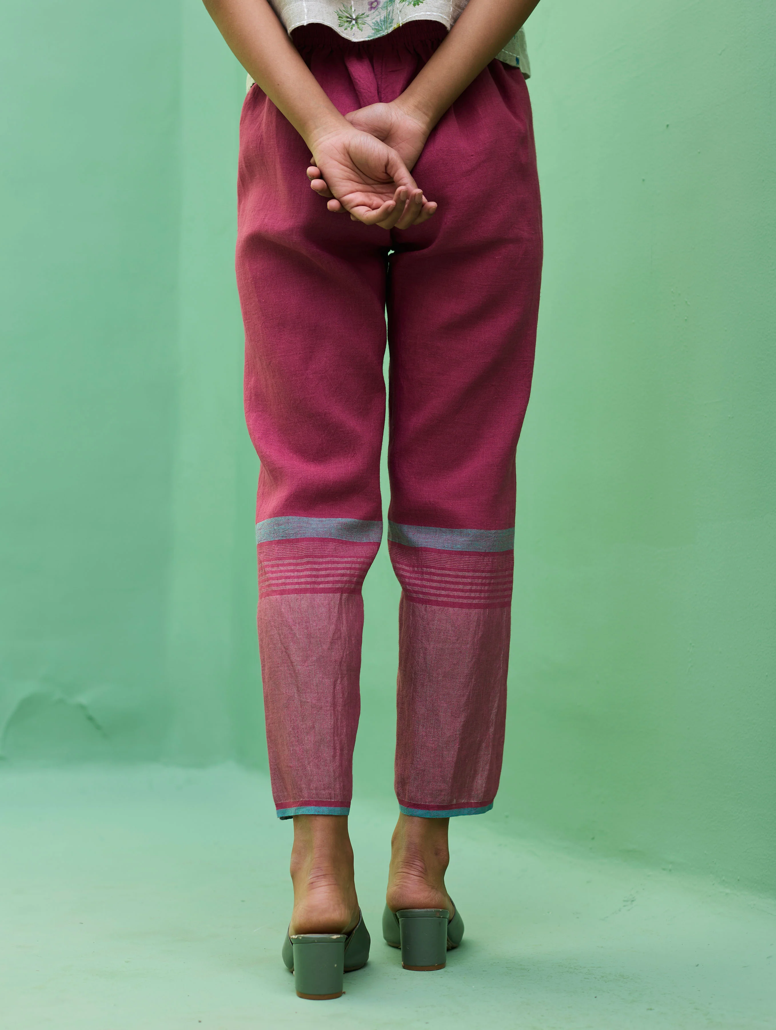 Emile Metallic Linen Hand-Embroidered Kurta Set - Crimson - Image 19