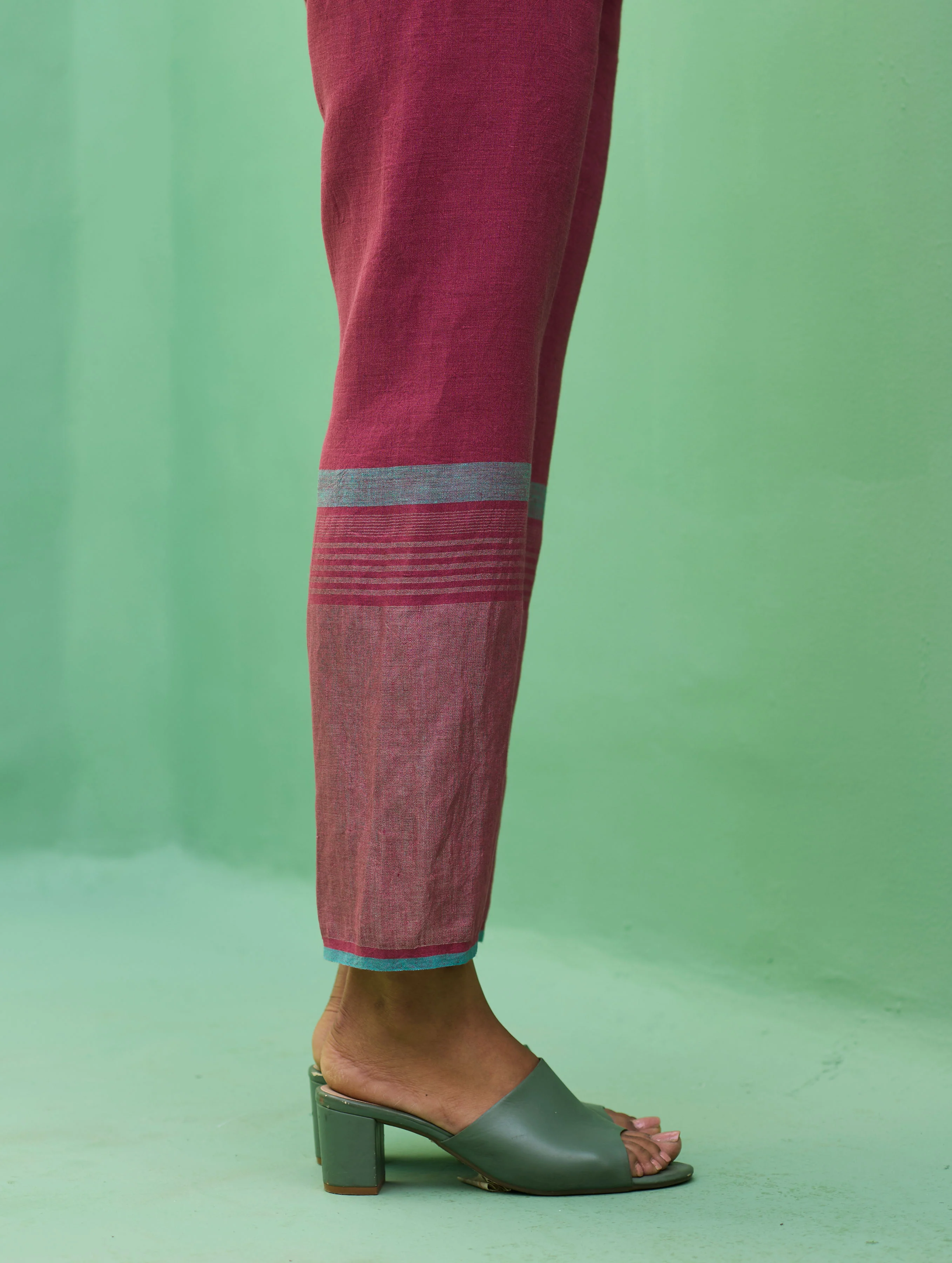 Emile Metallic Linen Hand-Embroidered Kurta Set - Crimson - Image 20