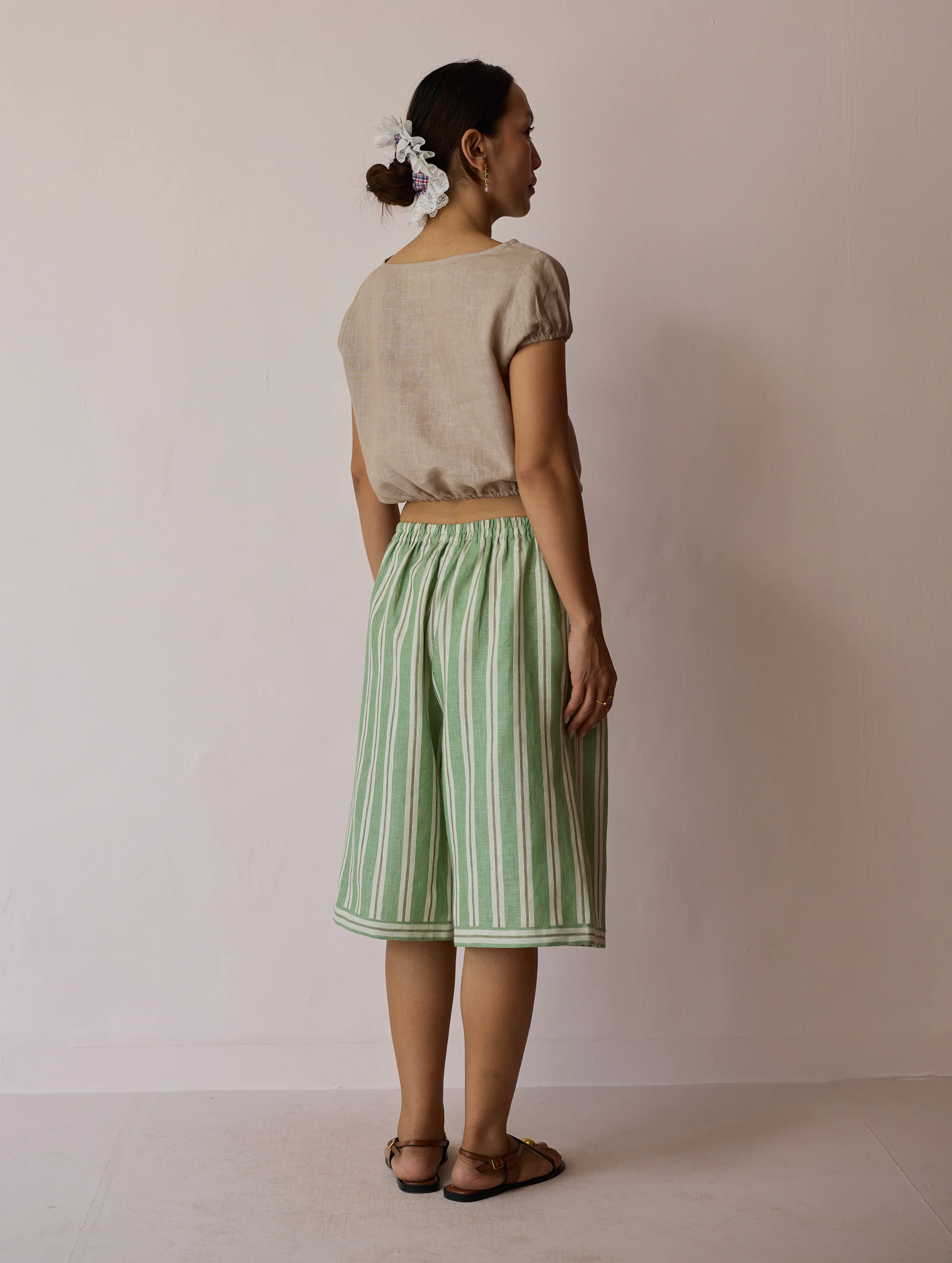Ena Stripe Linen Jorts - Fern - Image 11