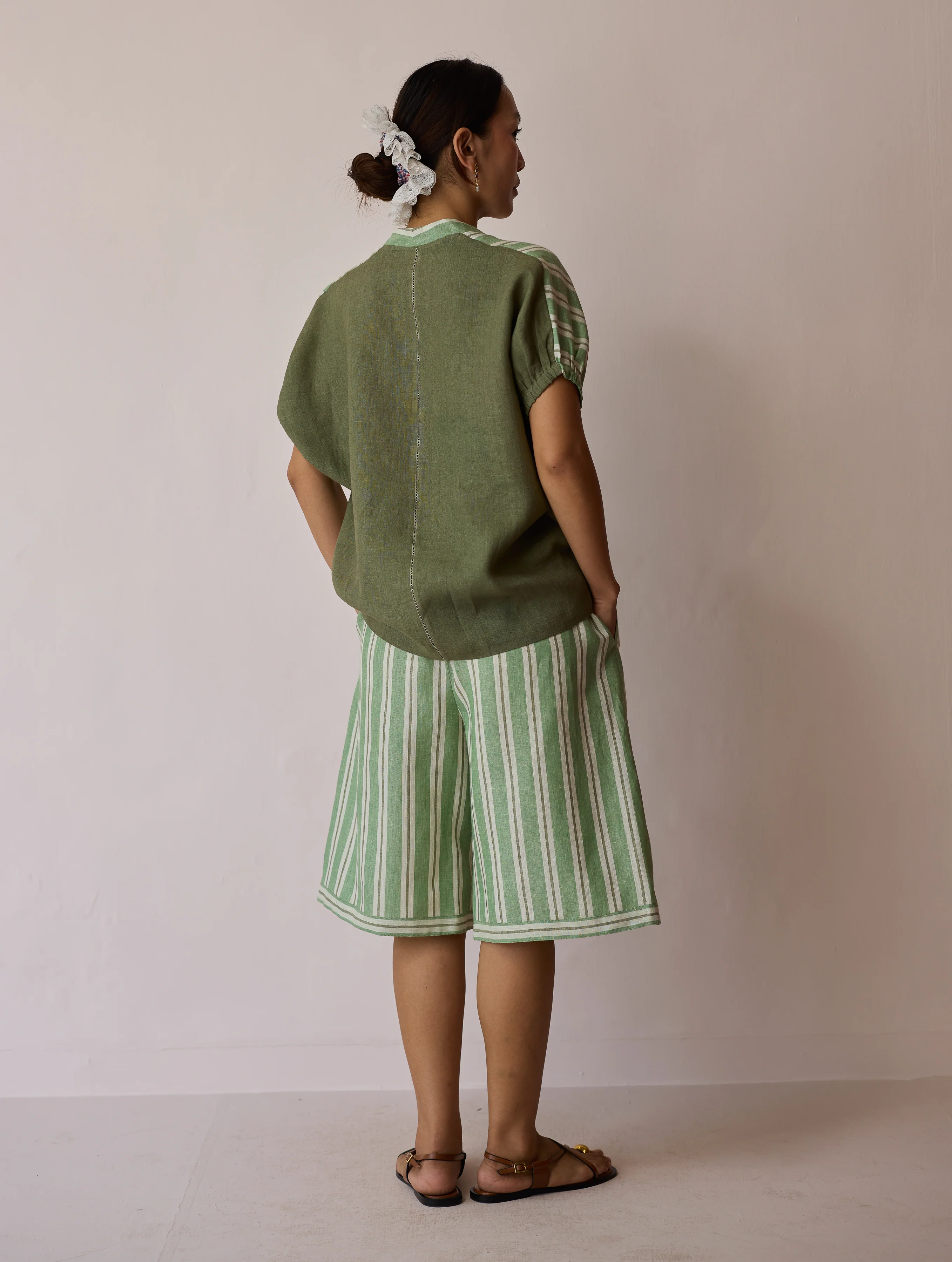 Ena Stripe Linen Jorts - Fern - Image 8