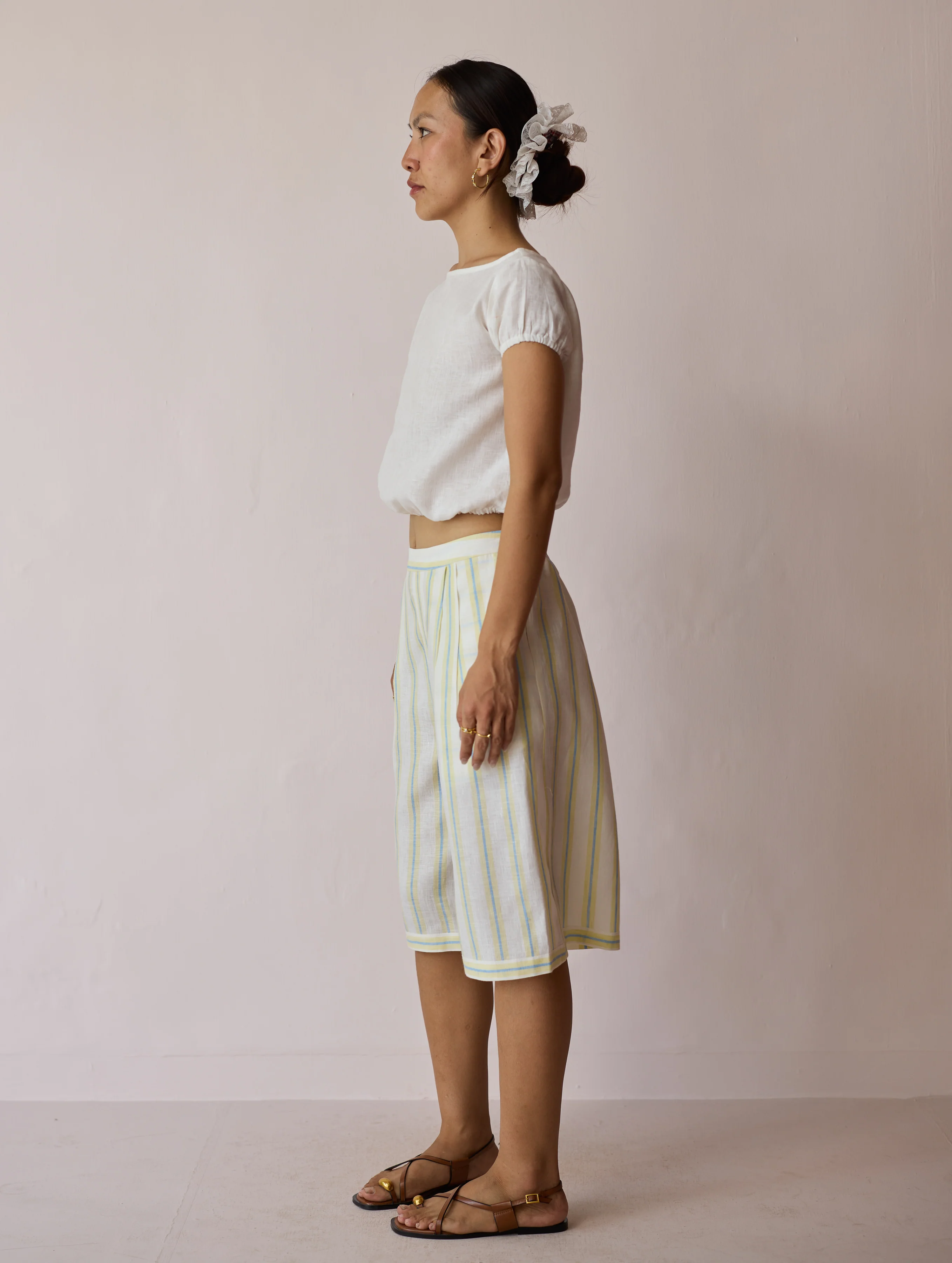 Ena Stripe Linen Jorts - Ivory - Image 10