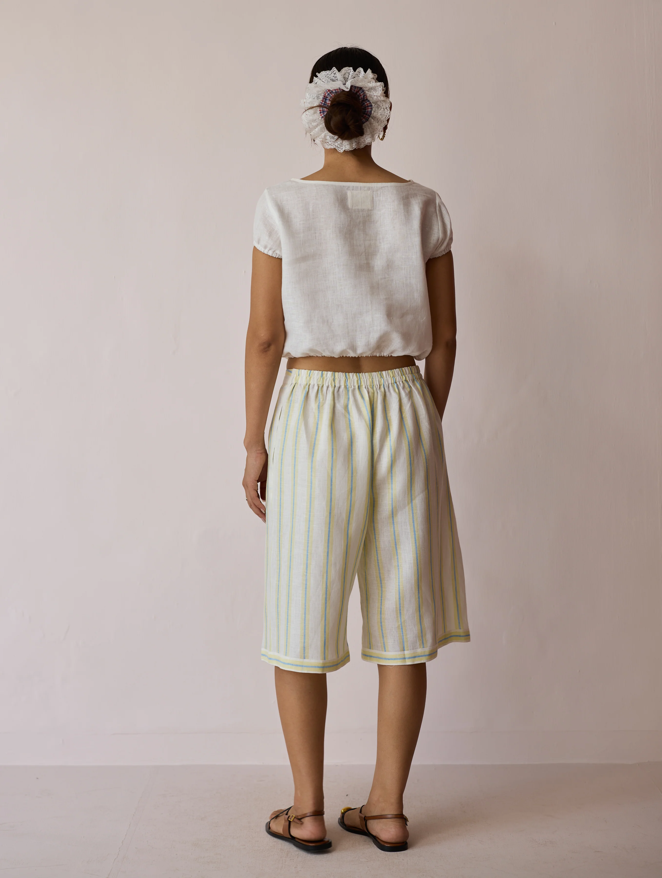 Ena Stripe Linen Jorts - Ivory - Image 11