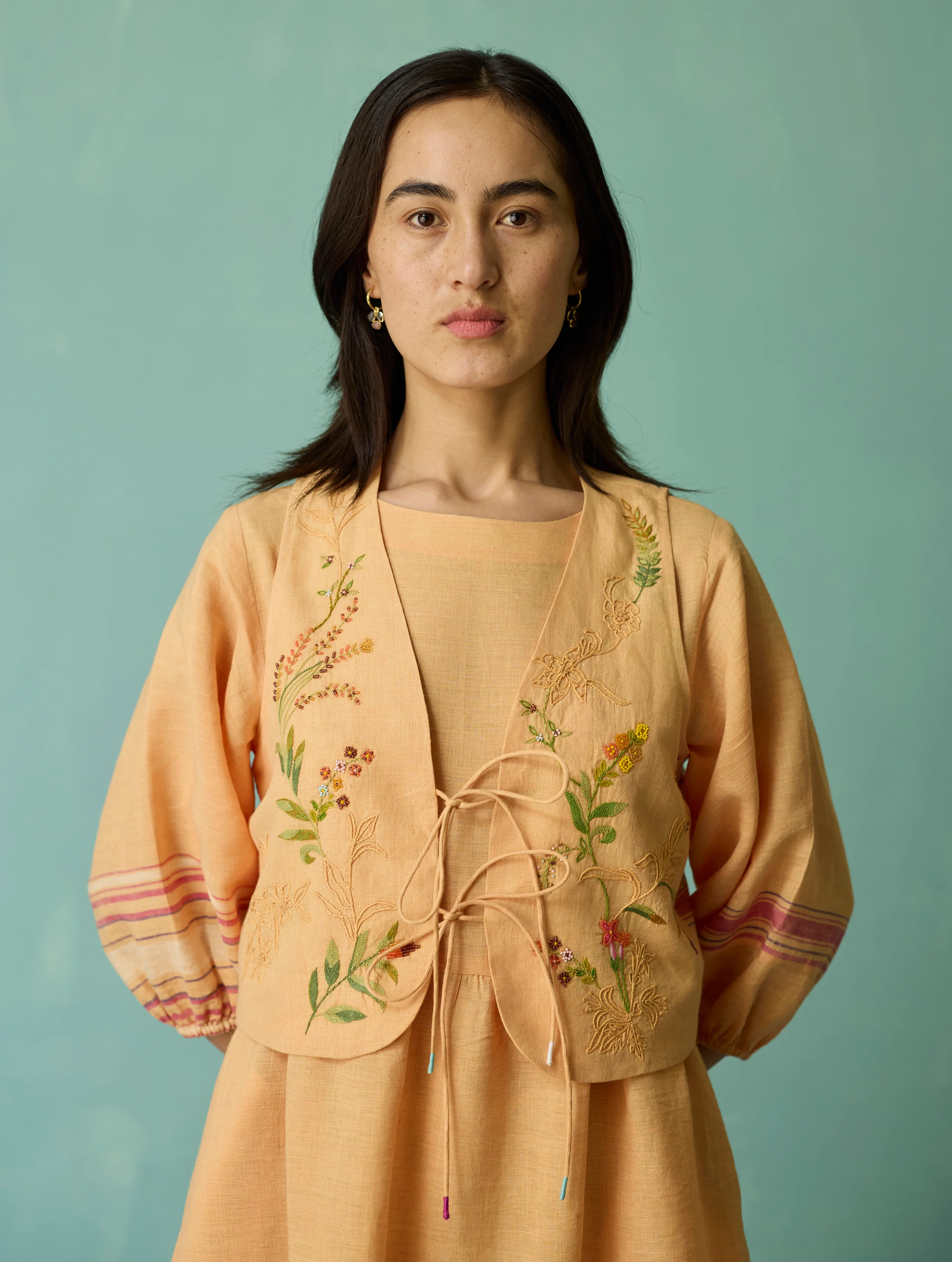 Eon Hand-Embroidered Floral Vest - Apricot - Image 8