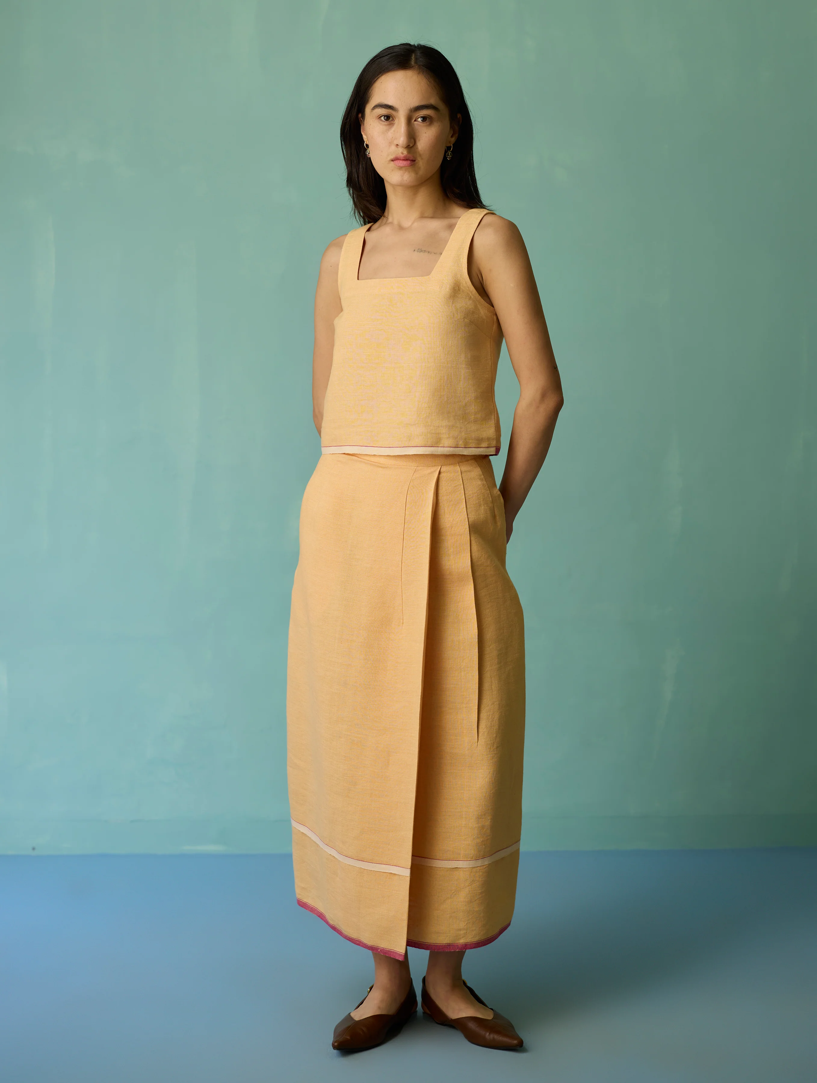 Eon Hand-Embroidered Floral Vest Co-ord Set - Apricot - Image 4