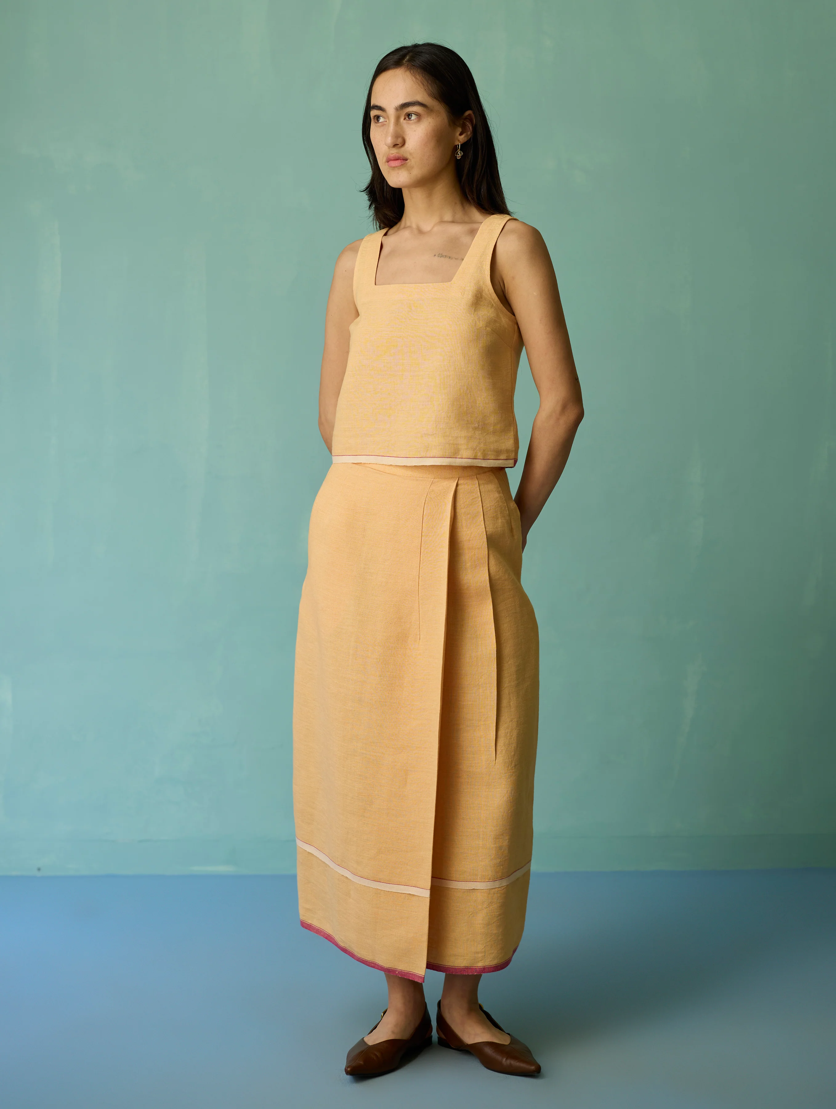 Eon Hand-Embroidered Floral Vest Co-ord Set - Apricot - Image 9
