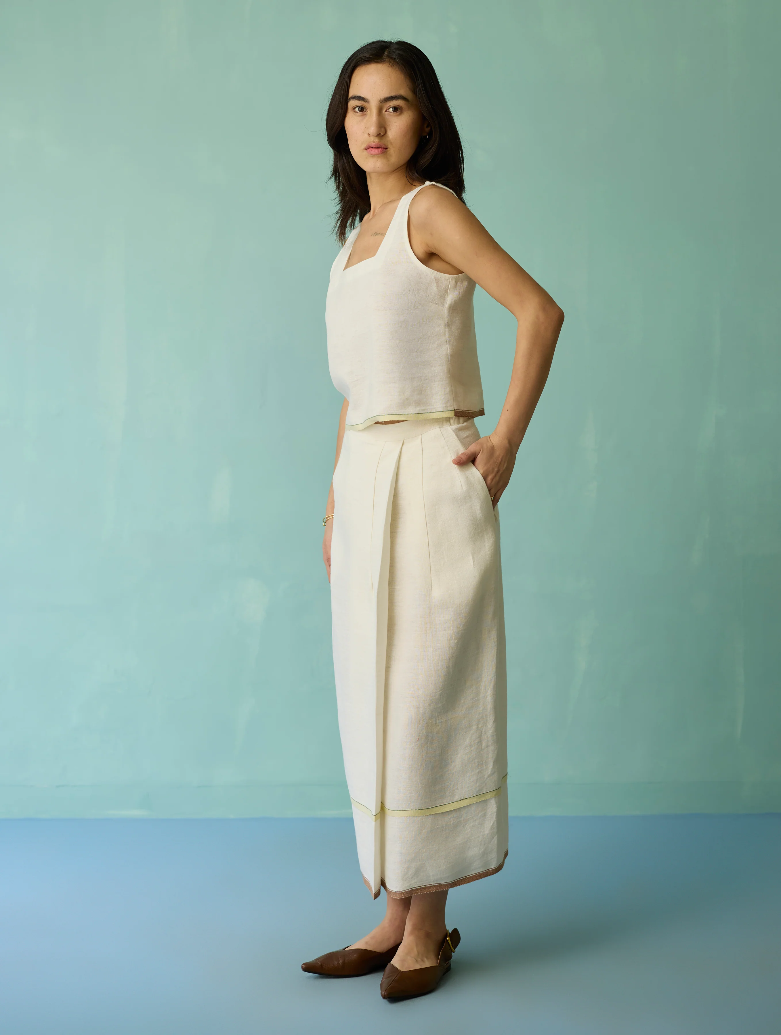 Eon Hand-Embroidered Floral Vest Co-ord Set - Ivory - Image 9
