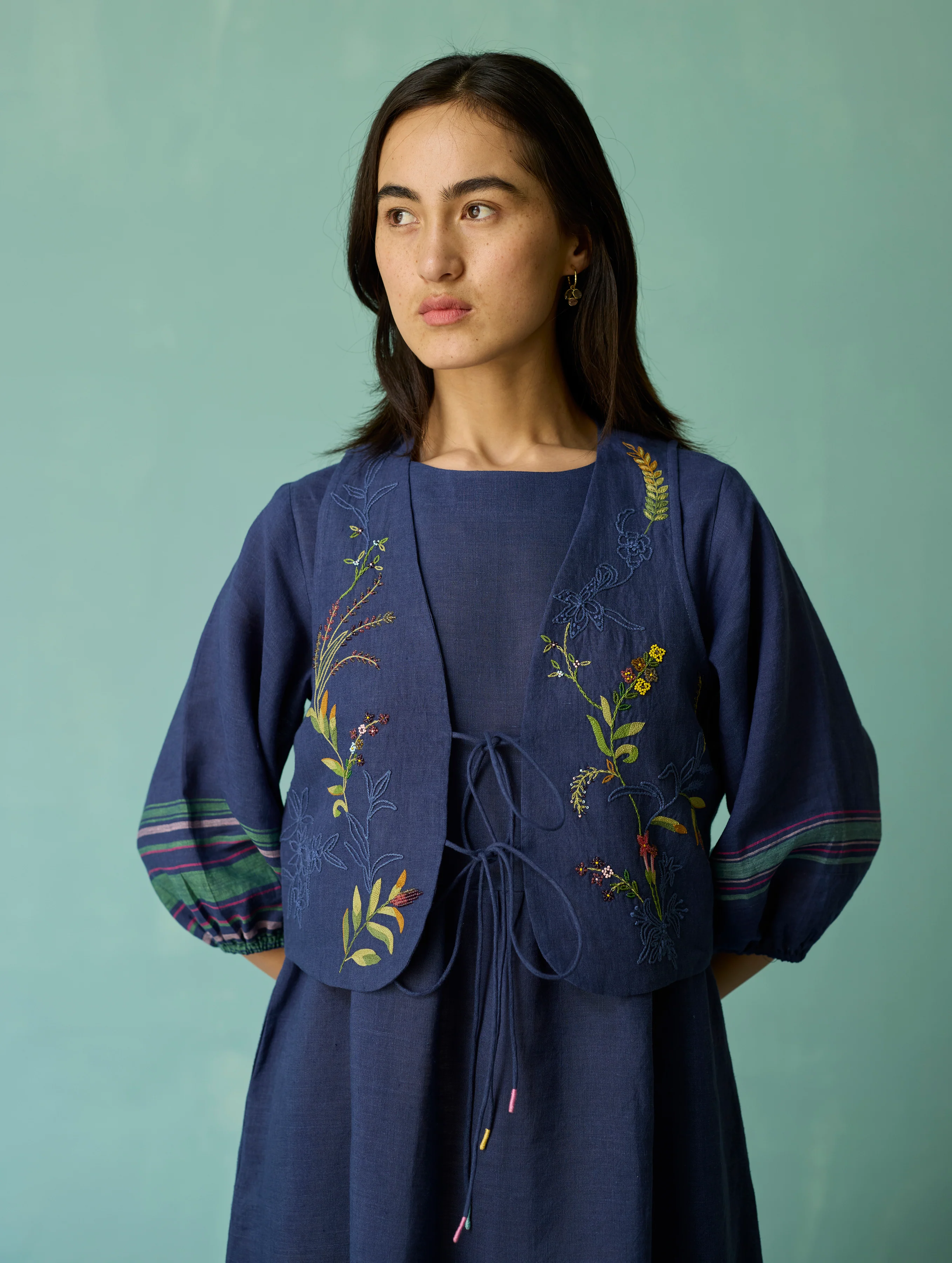 Ora Block-Printed Floral Linen Co-ord Set - Indigo - Image 9
