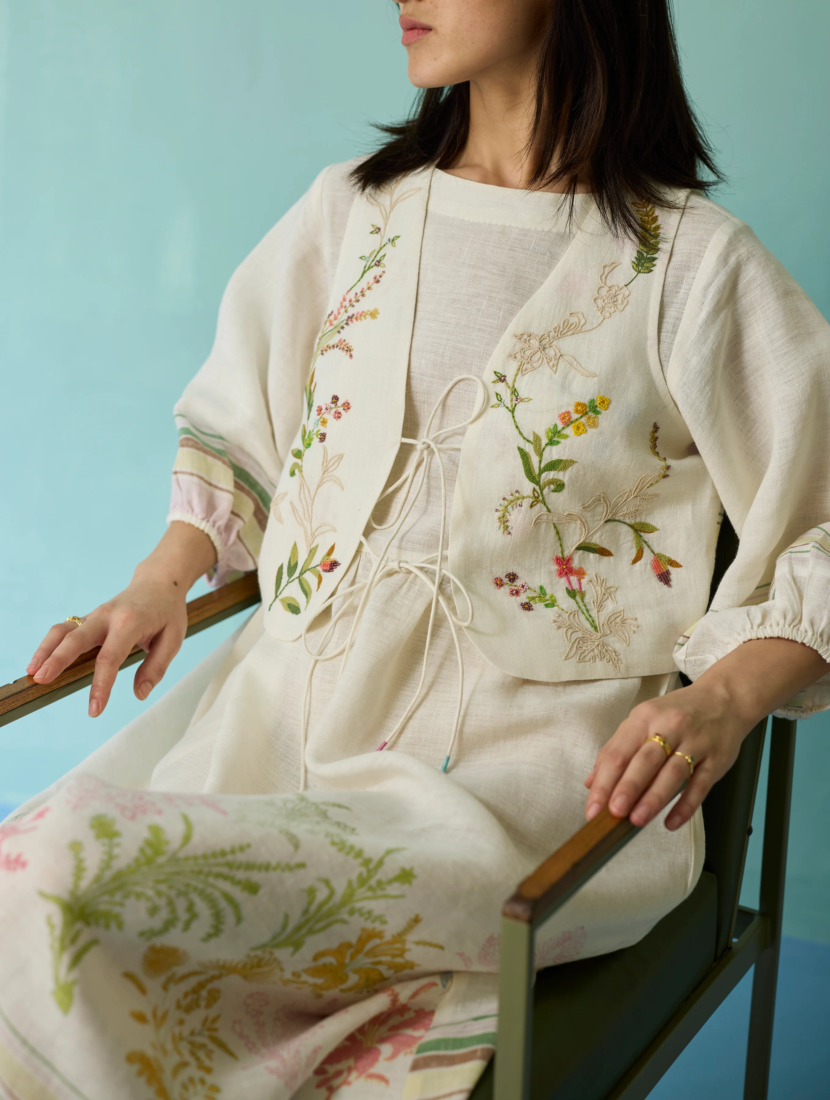 Ora Block-Printed Floral Linen Co-ord Set - Ivory - Image 2