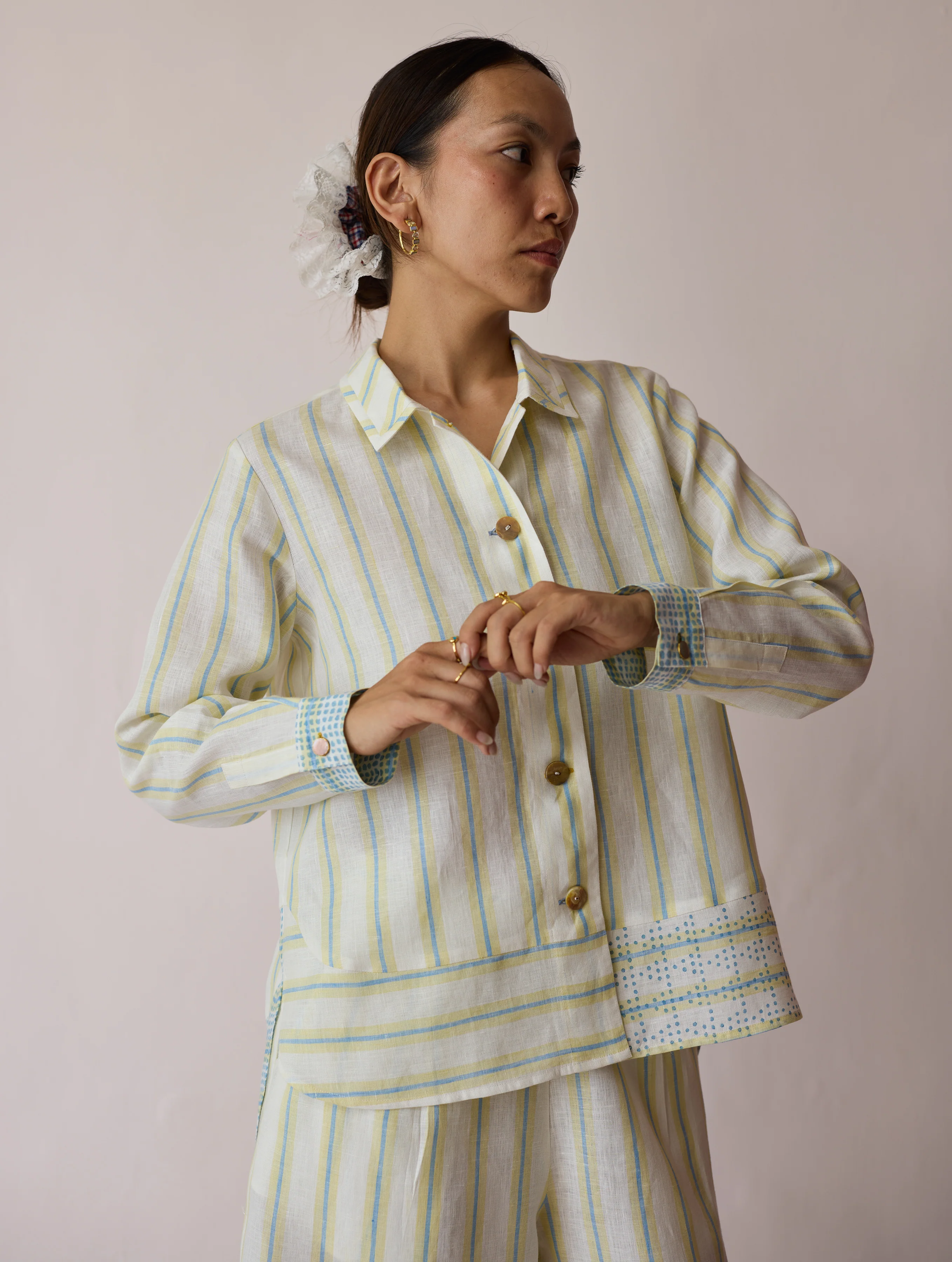 Erra Block-Printed Linen Co-ord Set - Ivory - Image 14
