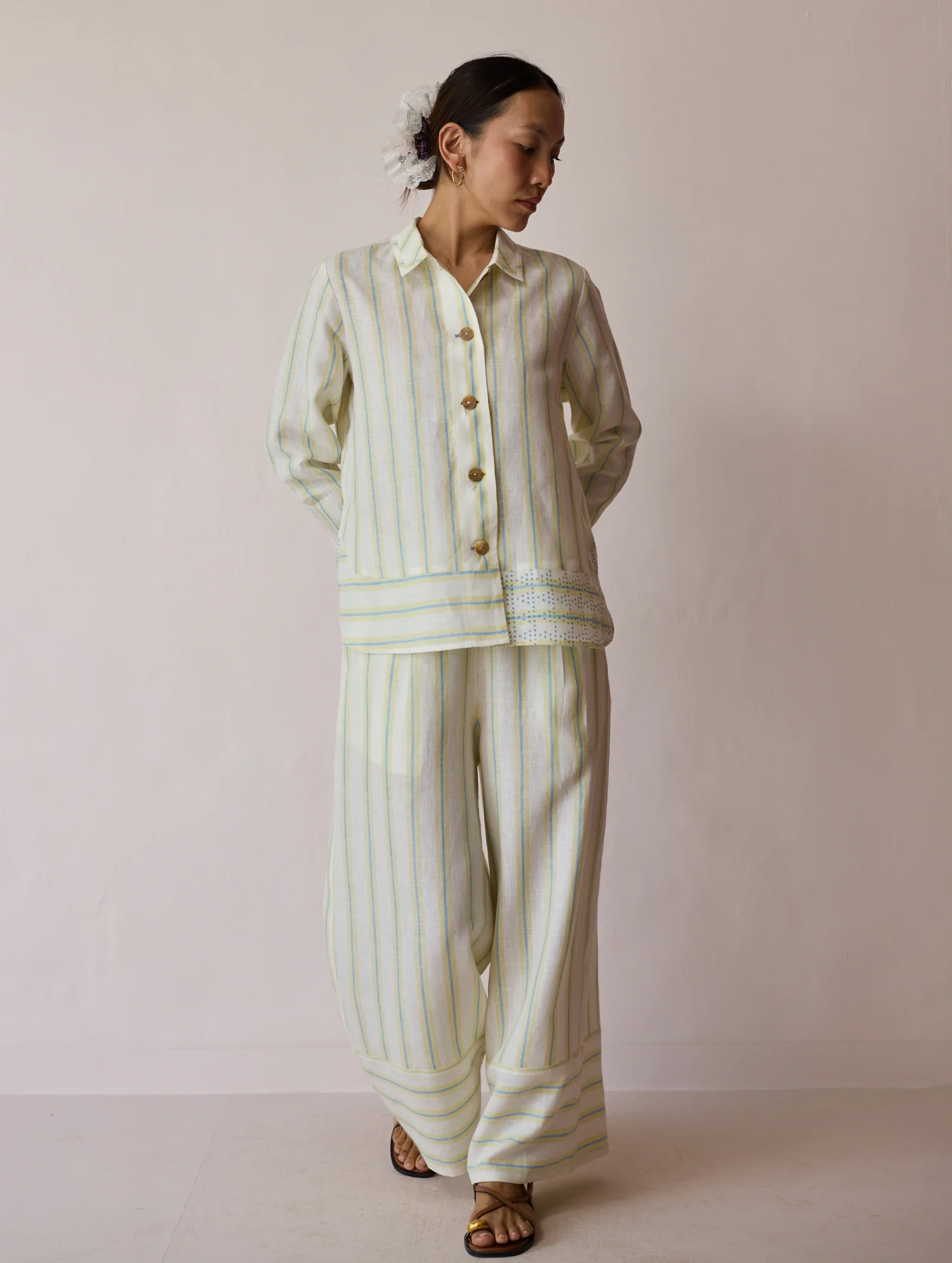 Erra Block-Printed Linen Co-ord Set - Ivory - Image 2