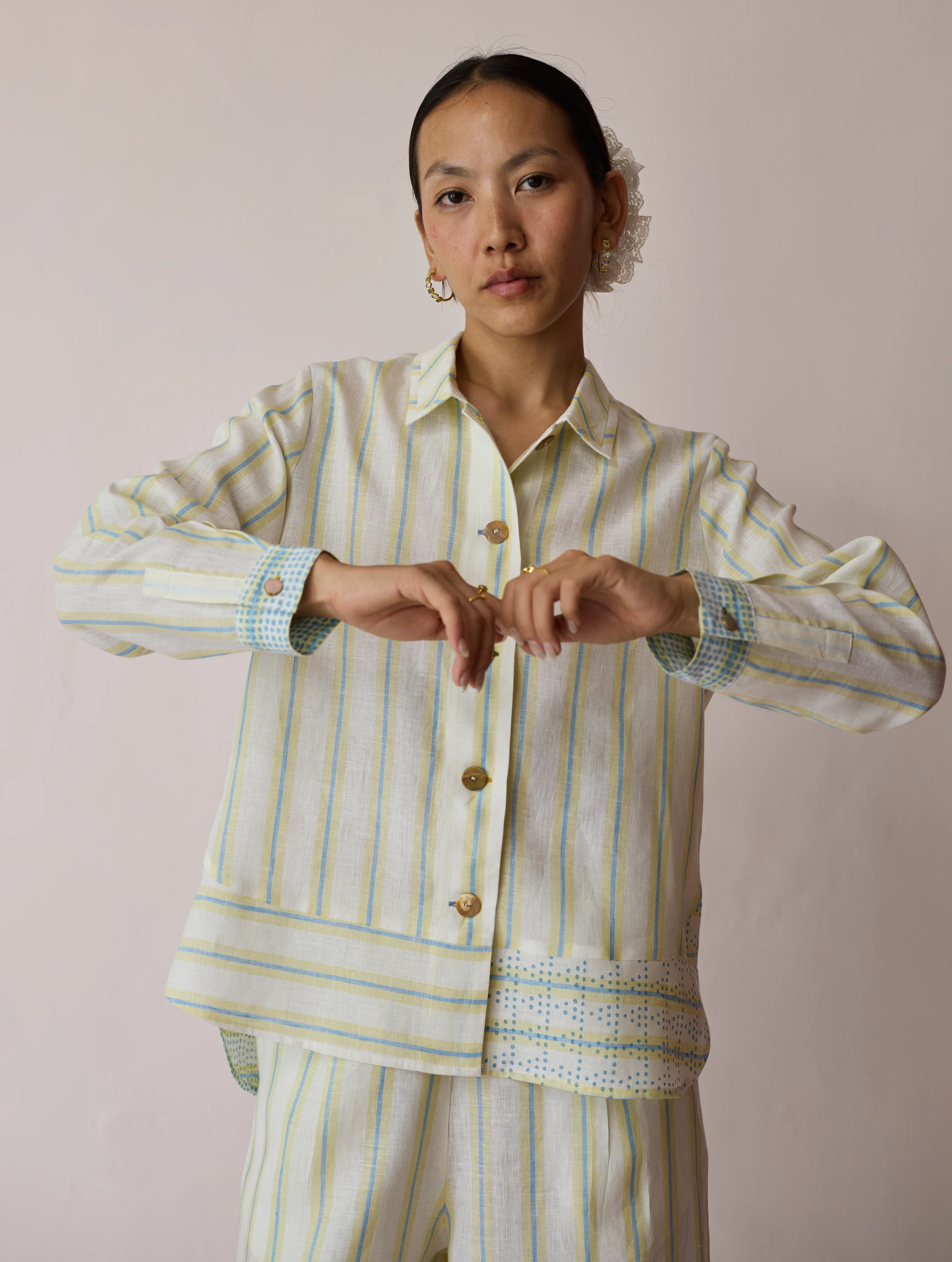 Erra Block-Printed Linen Co-ord Set - Ivory - Image 5
