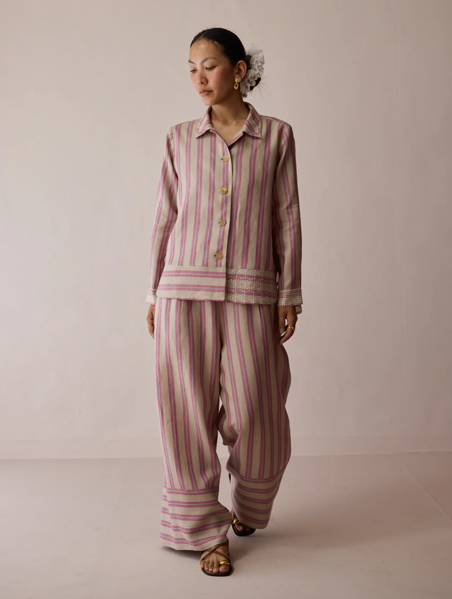 Erra Block-Printed Linen Co-ord Set - Natural