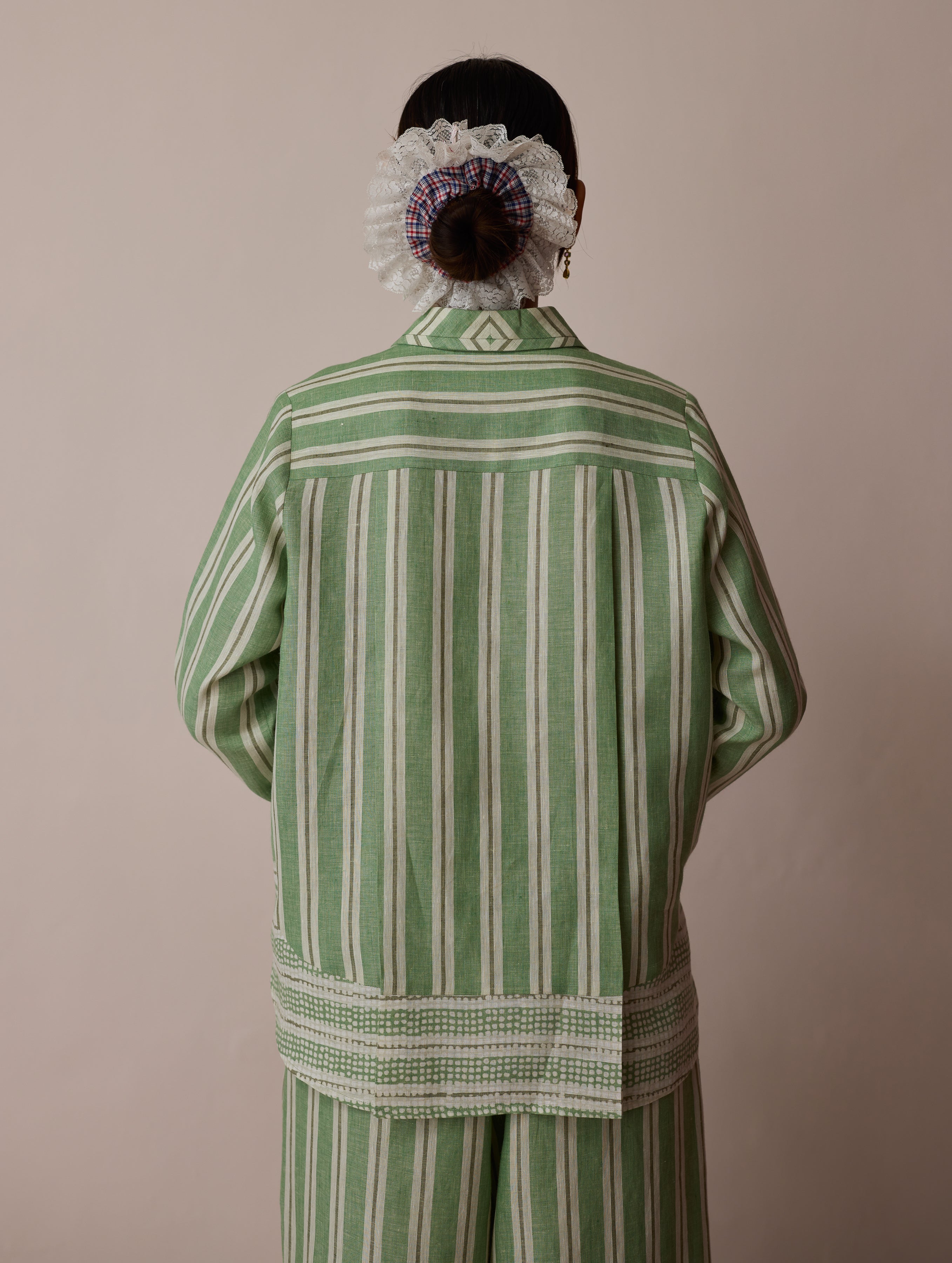 Erra Block-Printed Stripe Linen Shirt - Fern - Image 12
