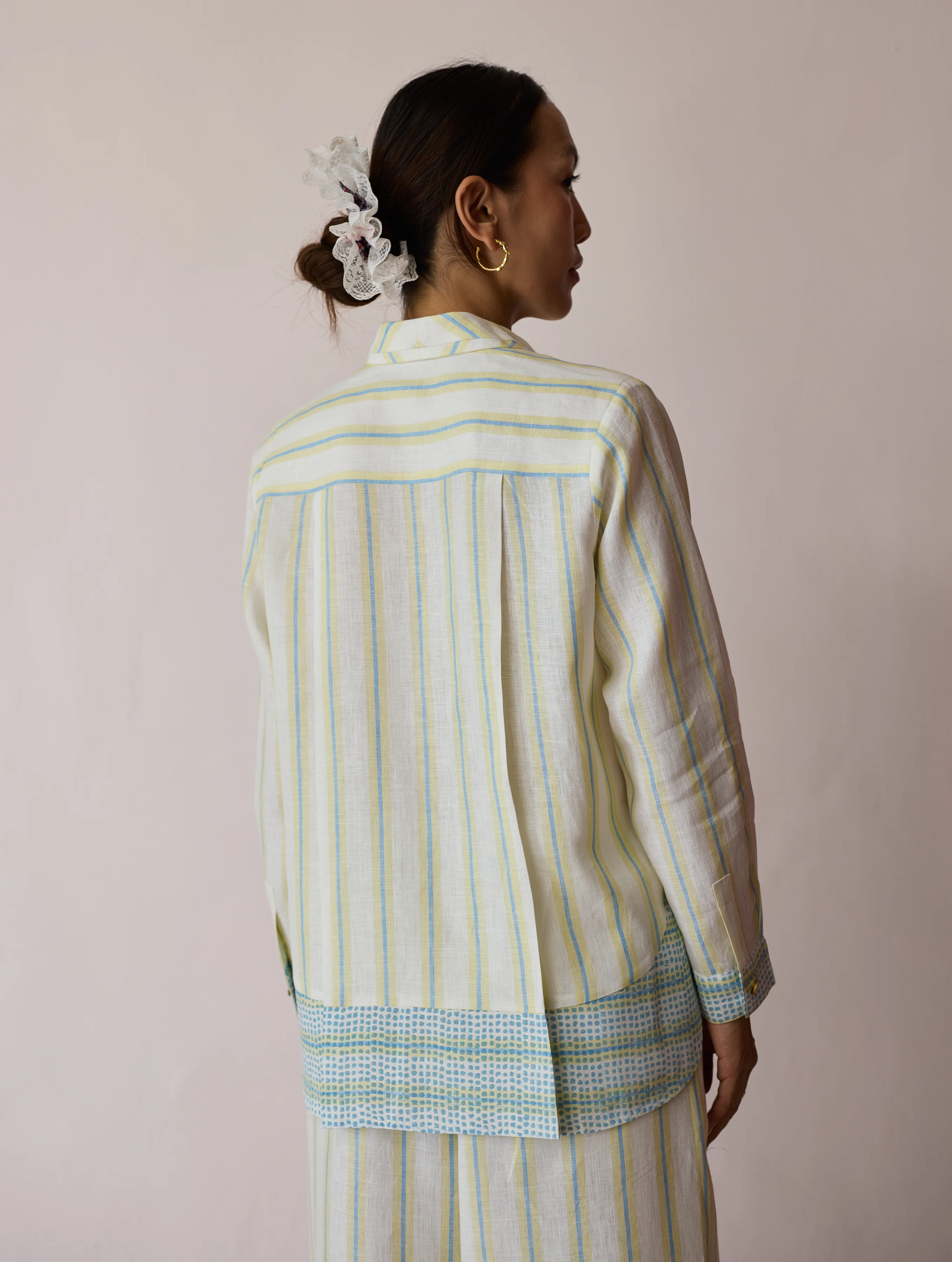 Erra Block-Printed Stripe Linen Shirt - Ivory - Image 10