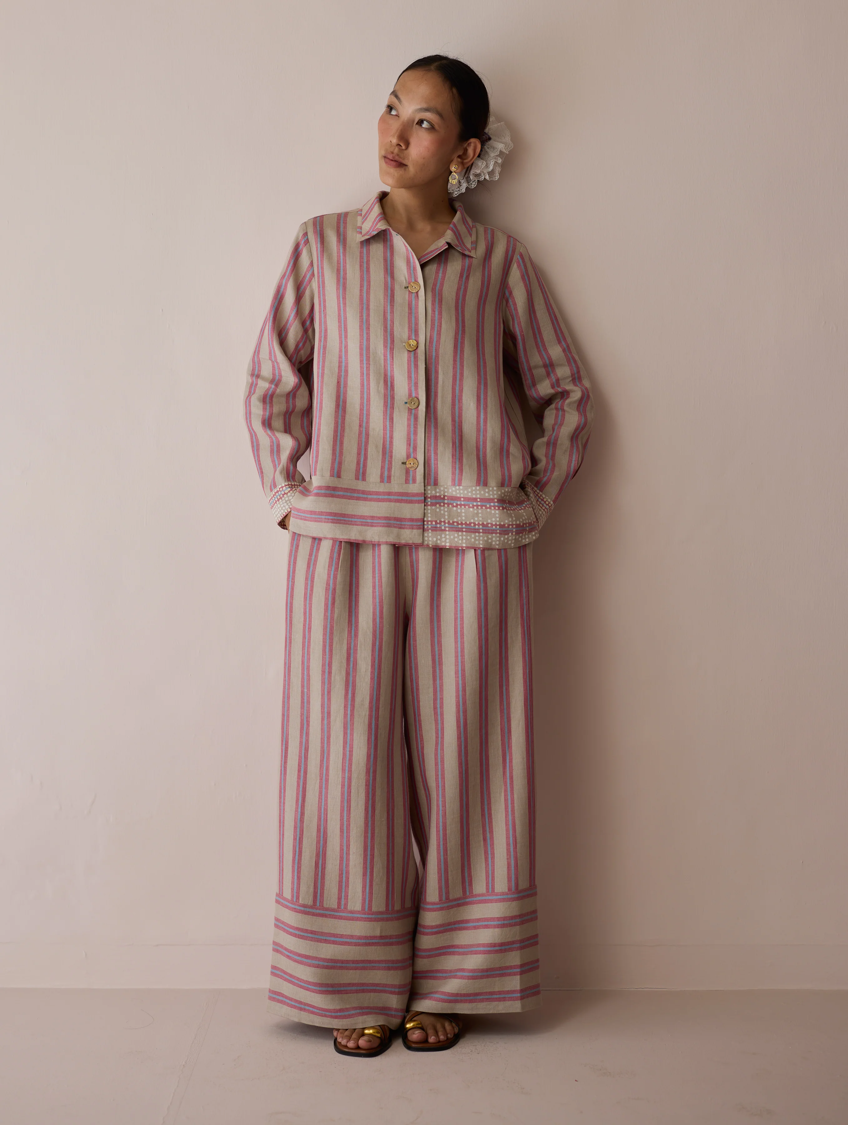 Erra Block-Printed Stripe Linen Shirt - Natural - Image 10