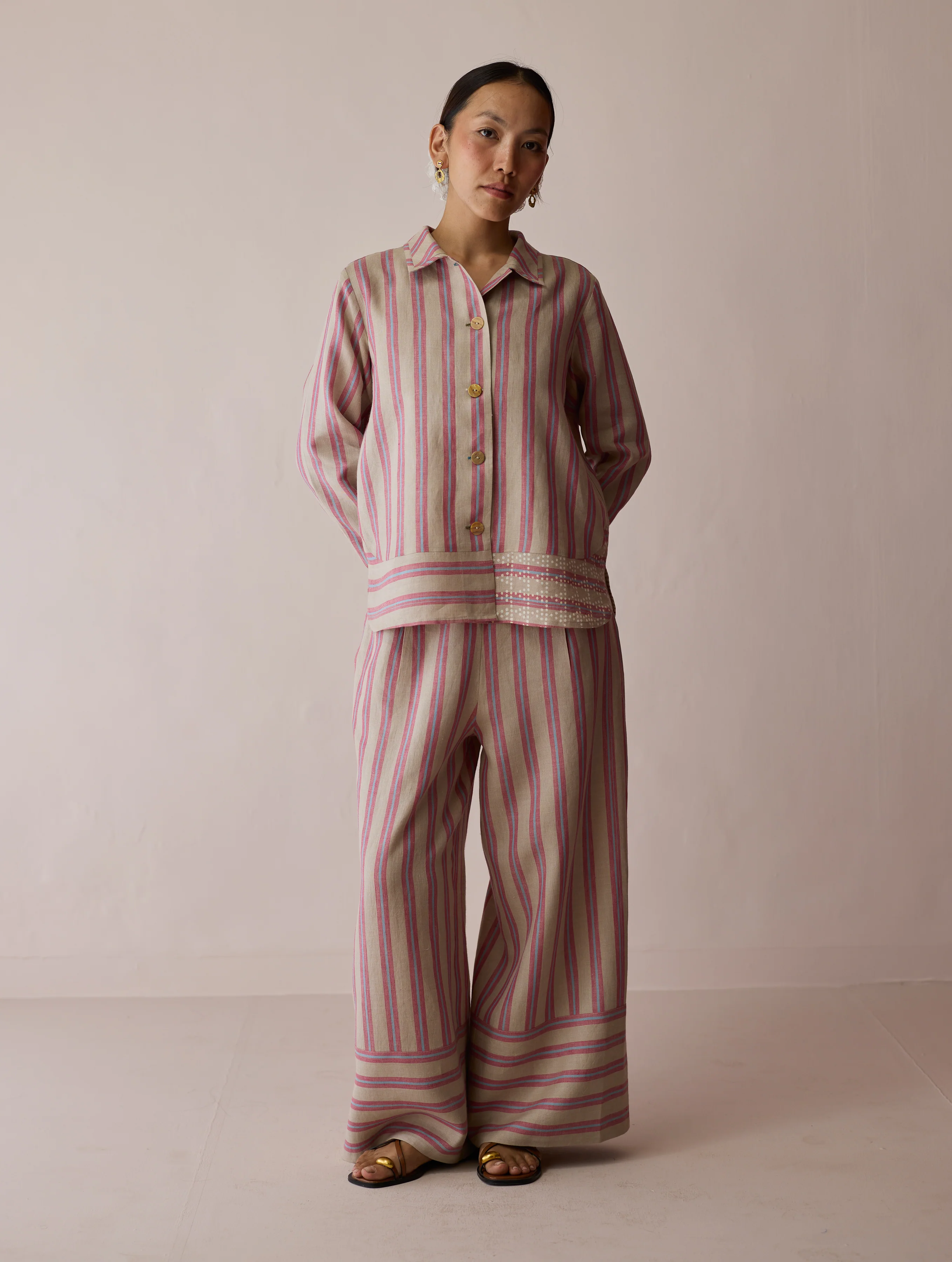 Erra Block-Printed Stripe Linen Shirt - Natural - Image 6