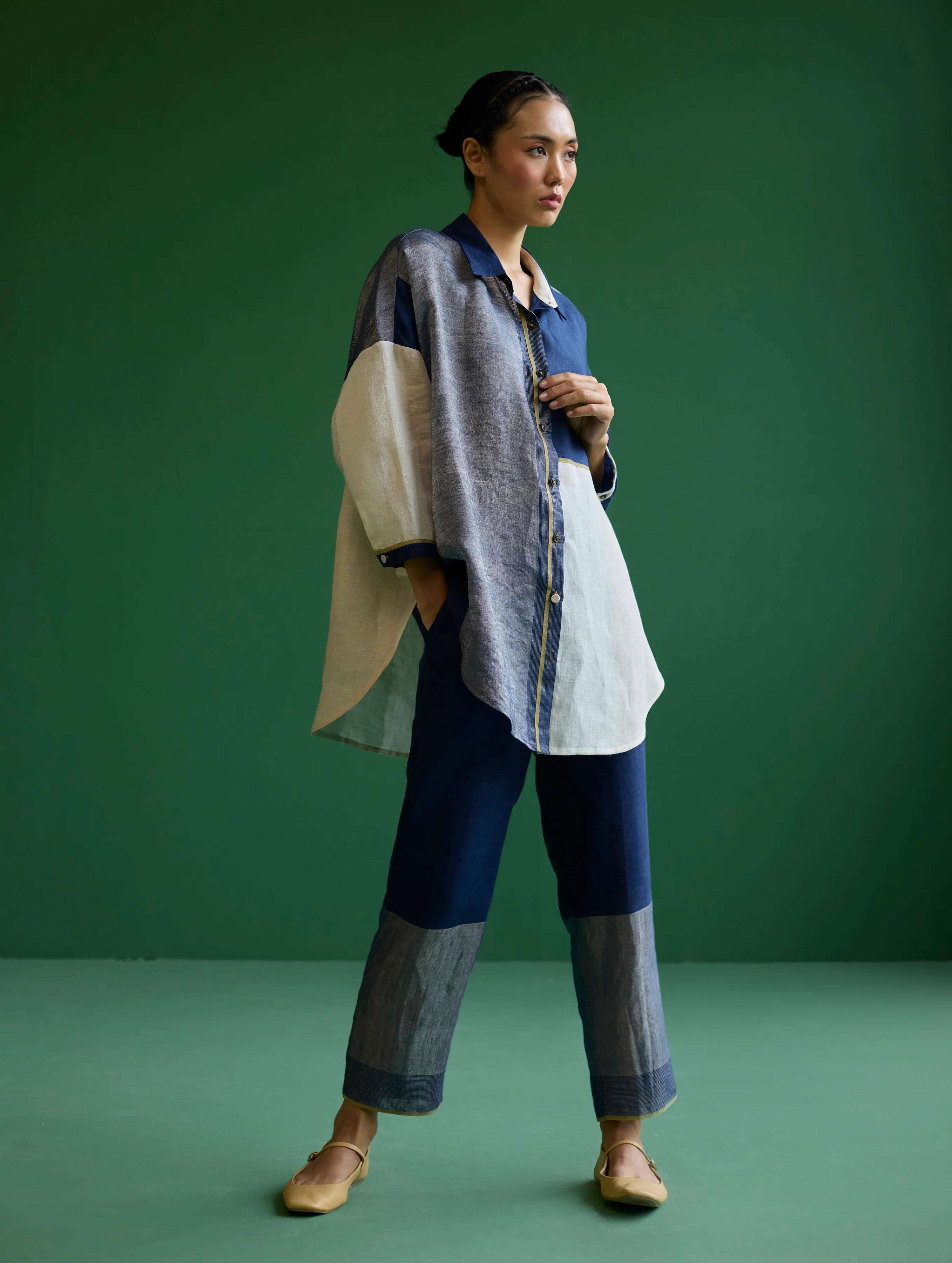 Esha Color-Blocked Co-ord Set - Navy - Image 6