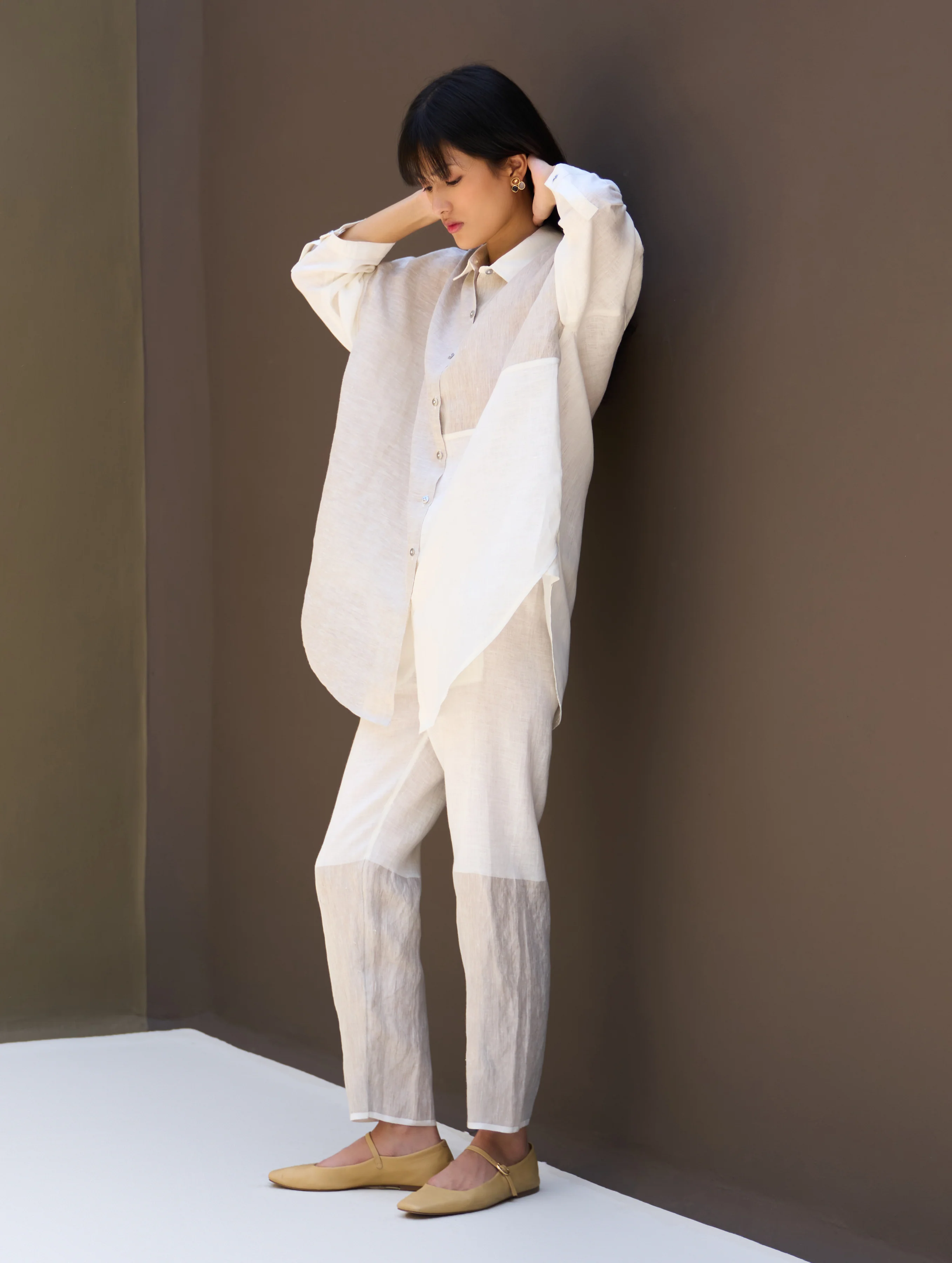 Essa Metallic Linen Pant - Ivory - Image 2
