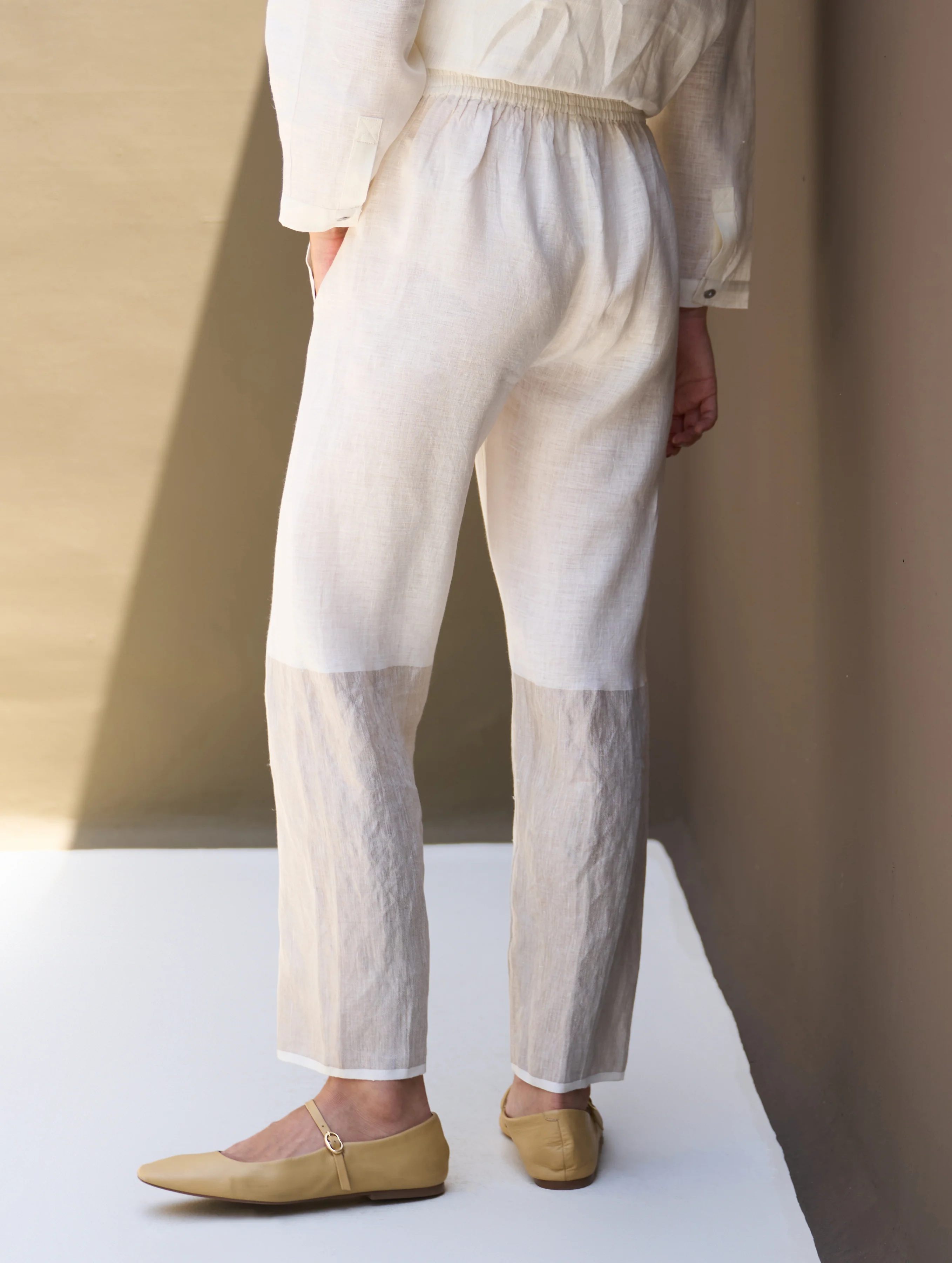 Essa Metallic Linen Pant - Ivory - Image 3