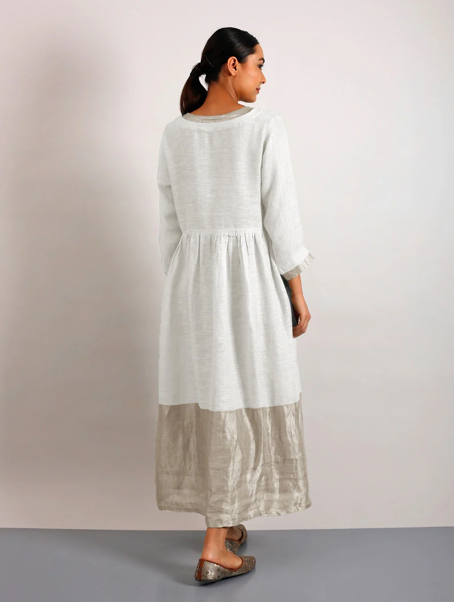 Estelle Metallic Linen Midi-Dress with Pockets - Ivory - Image 2