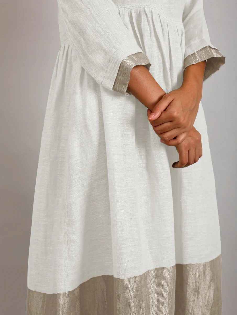 Estelle Metallic Linen Midi-Dress with Pockets - Ivory - Image 4
