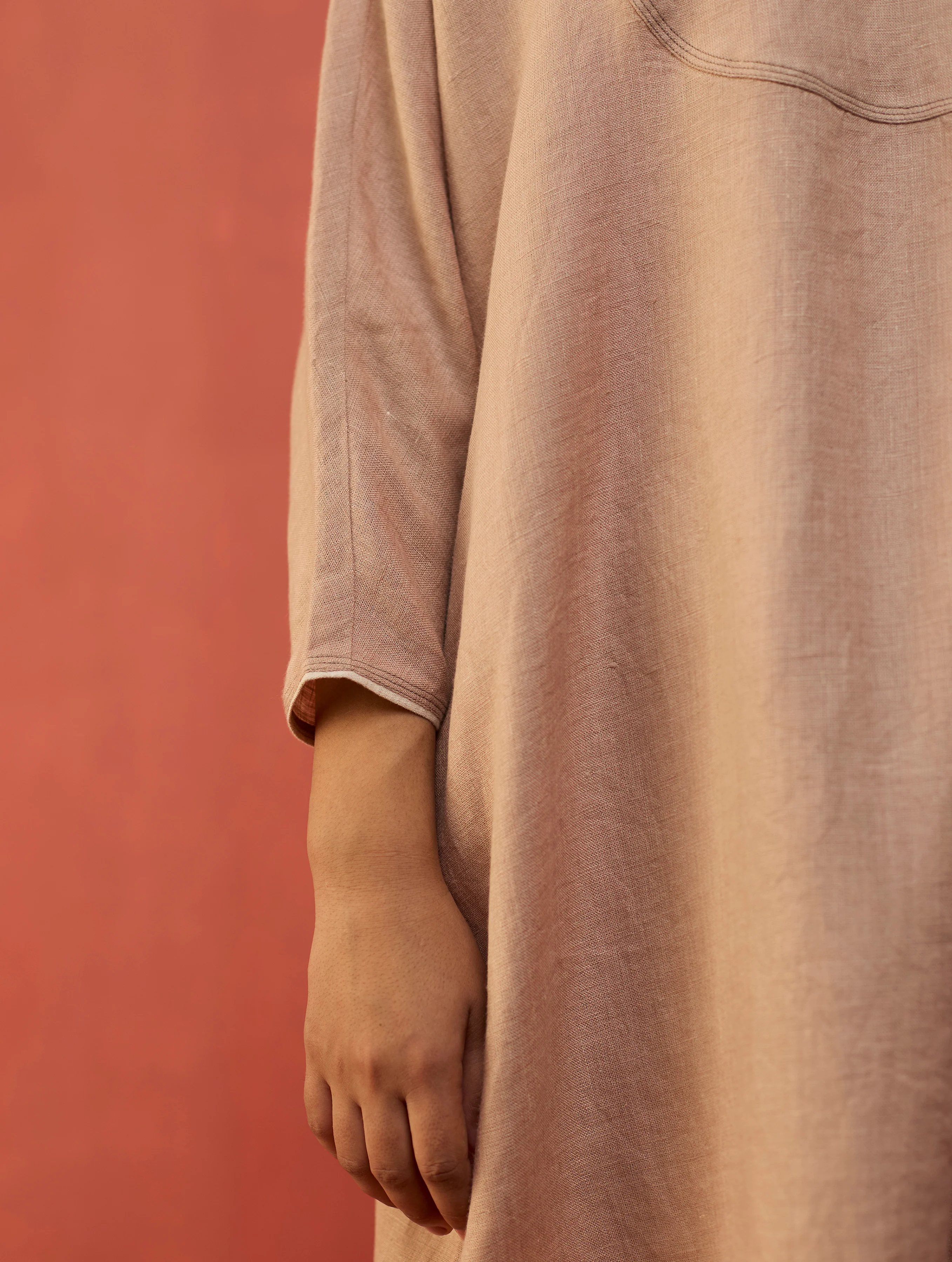 Etsu Yoke Linen Kurta - Dusty Rose - Image 8