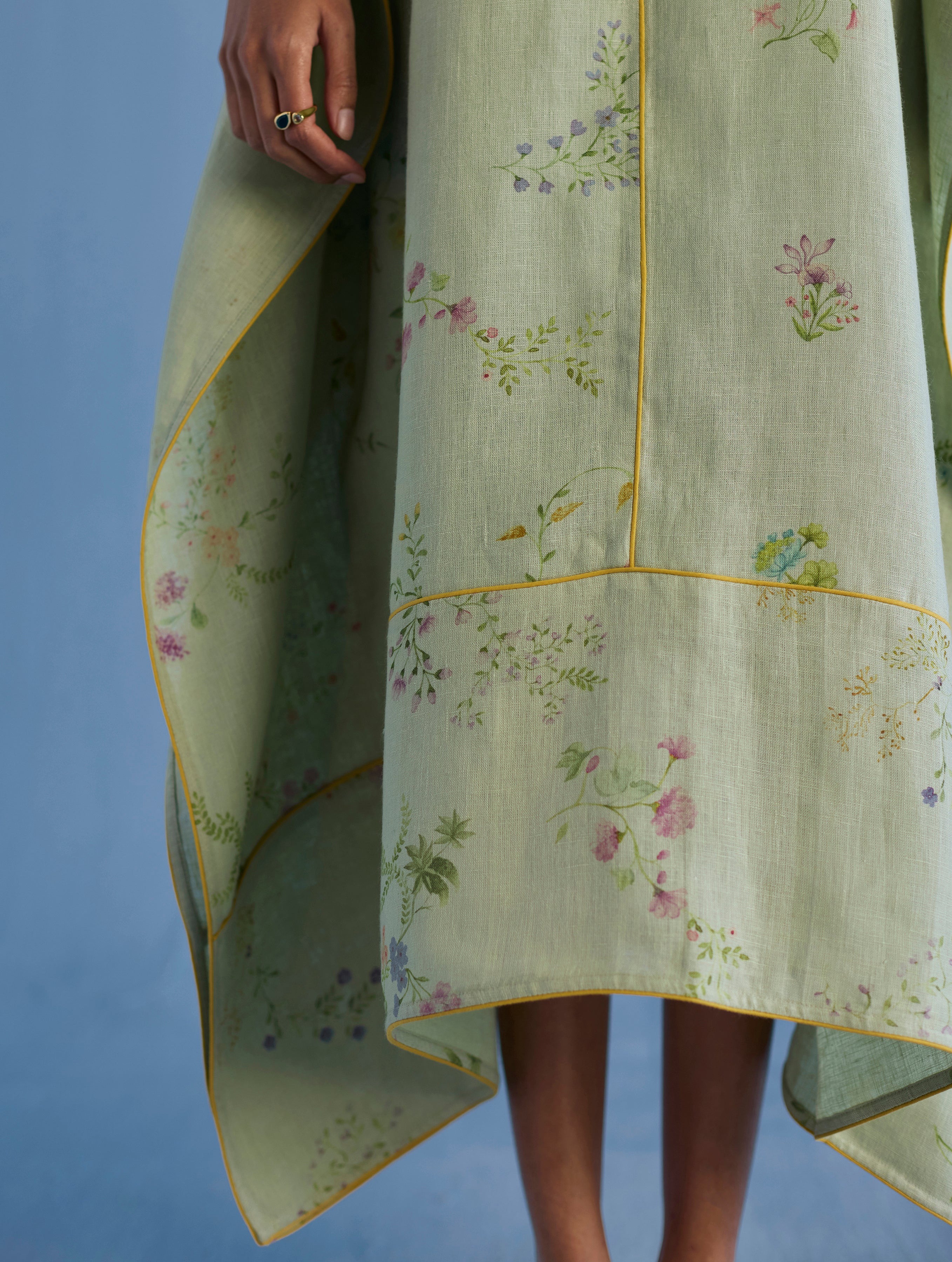 Eva Floral Linen Kaftan Dress - Mint - Image 2