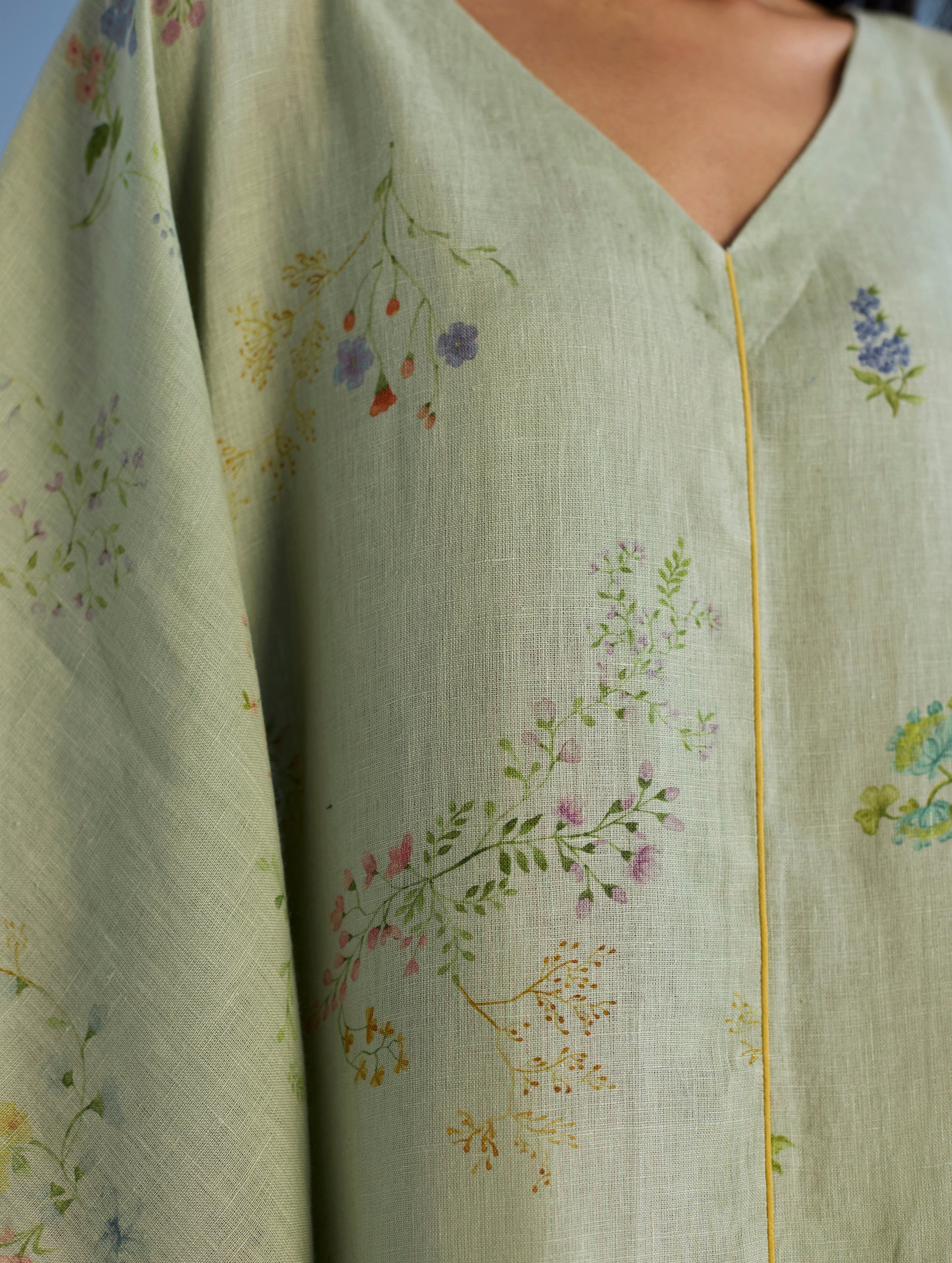 Eva Floral Linen Kaftan Dress - Mint - Image 4