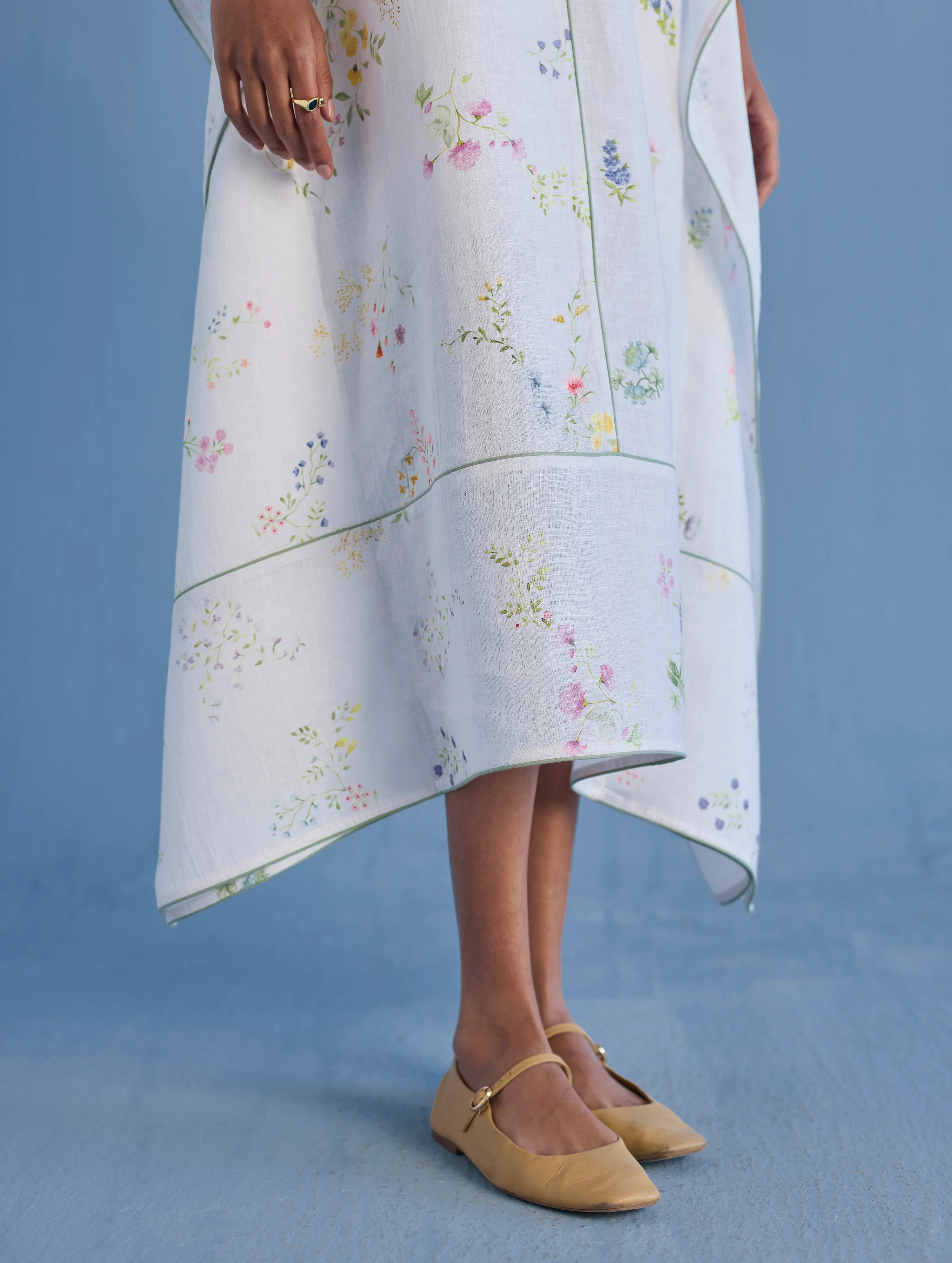 Eva Floral Linen Kaftan Dress - White - Image 8