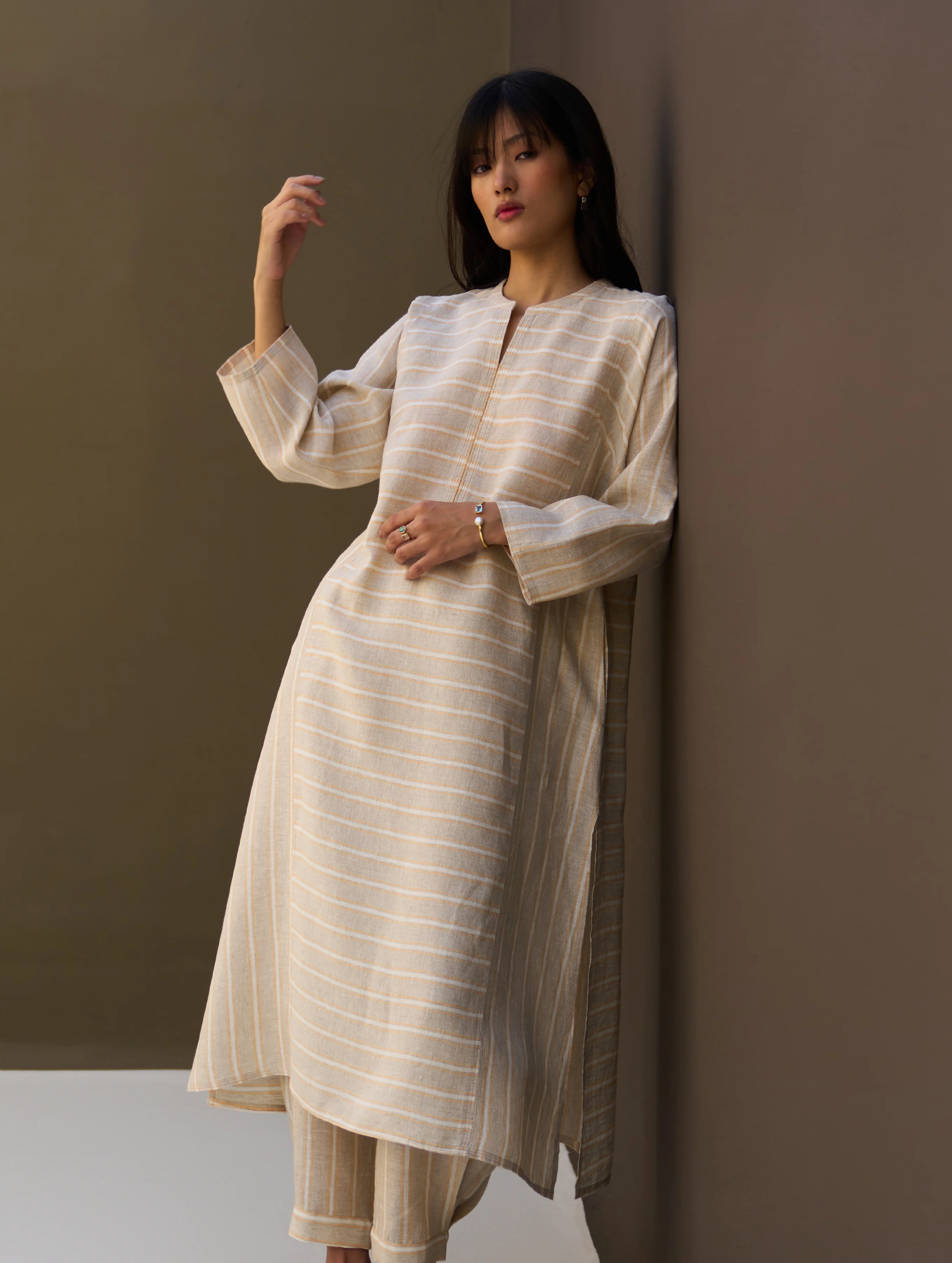 Ezra Striped Linen Kurta - Natural - Image 2