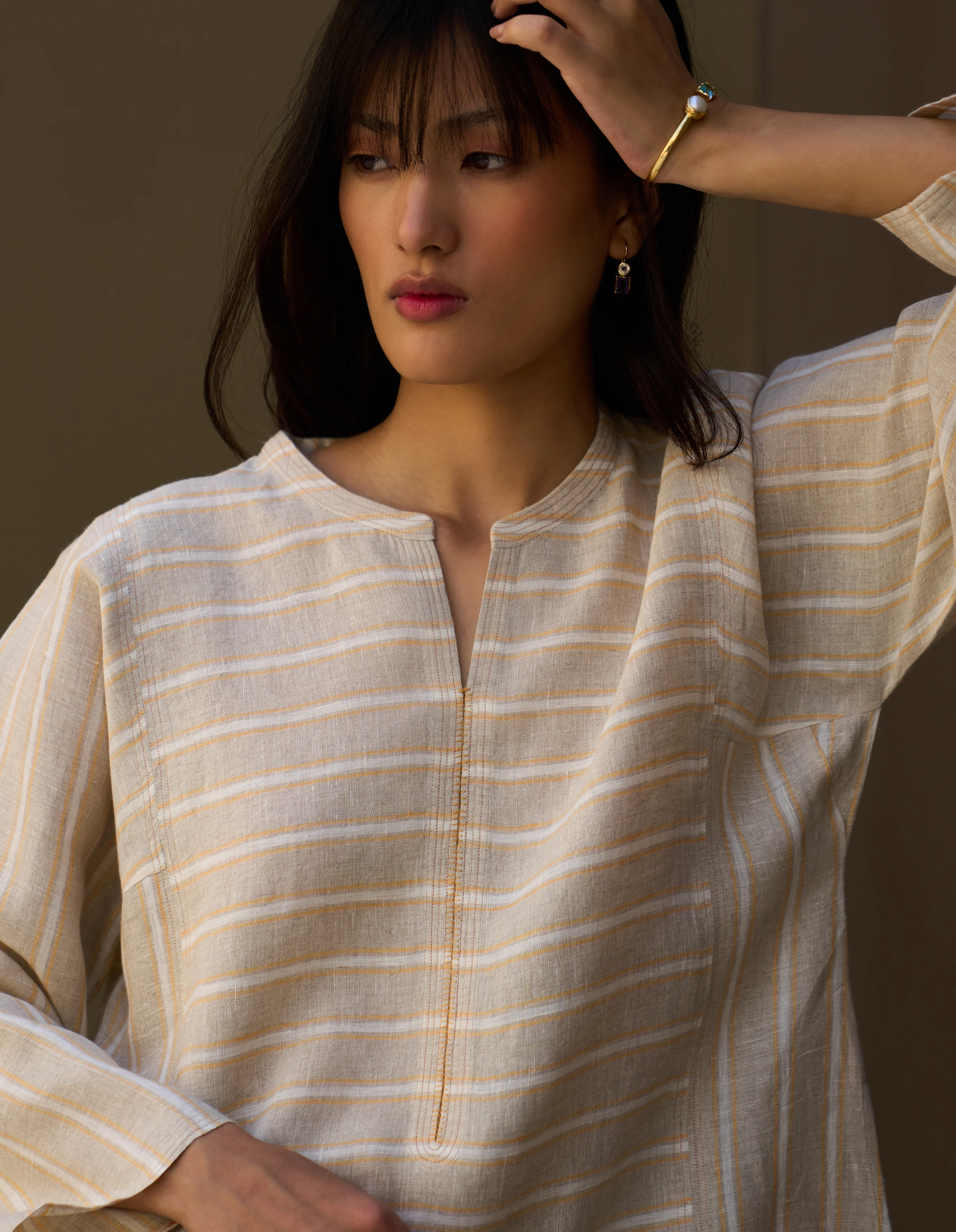 Ezra Striped Linen Kurta - Natural - Image 3