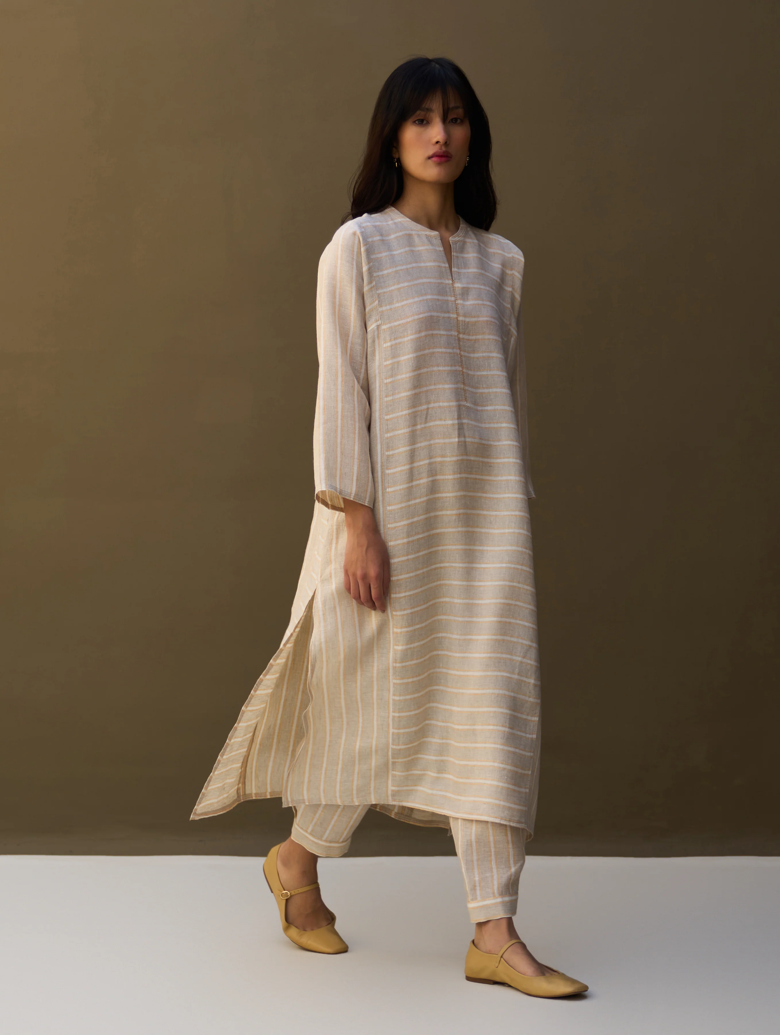 Ezra Striped Linen Kurta - Natural - Image 6
