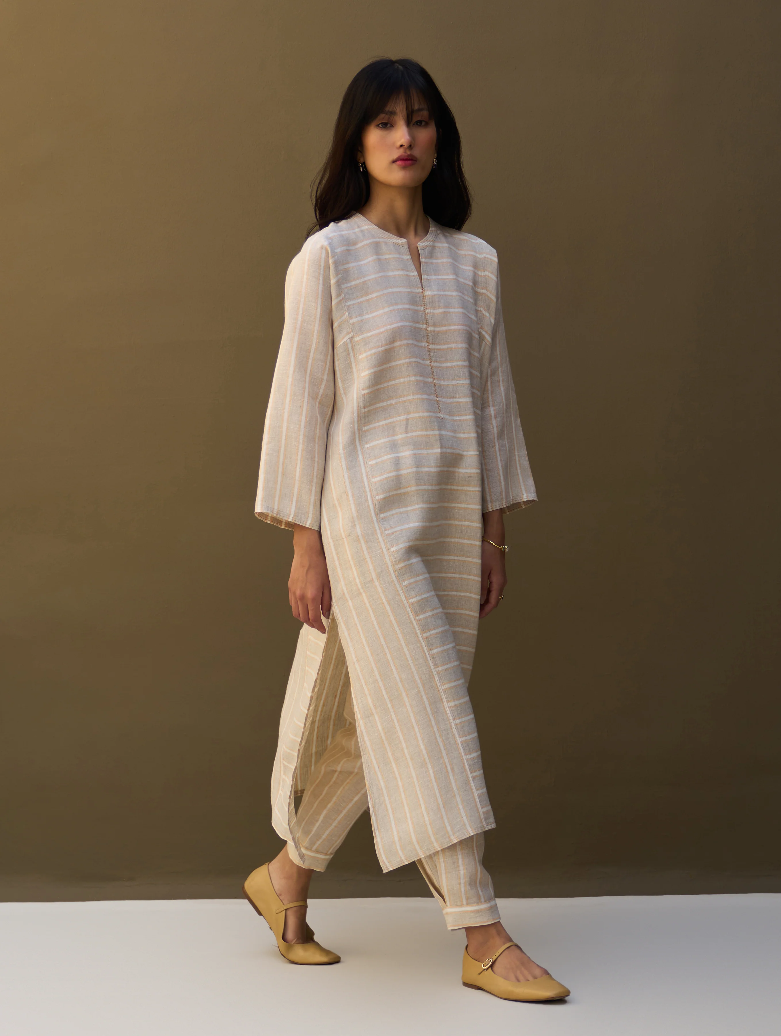 Ezra Striped Linen Kurta Set - Natural - Image 3