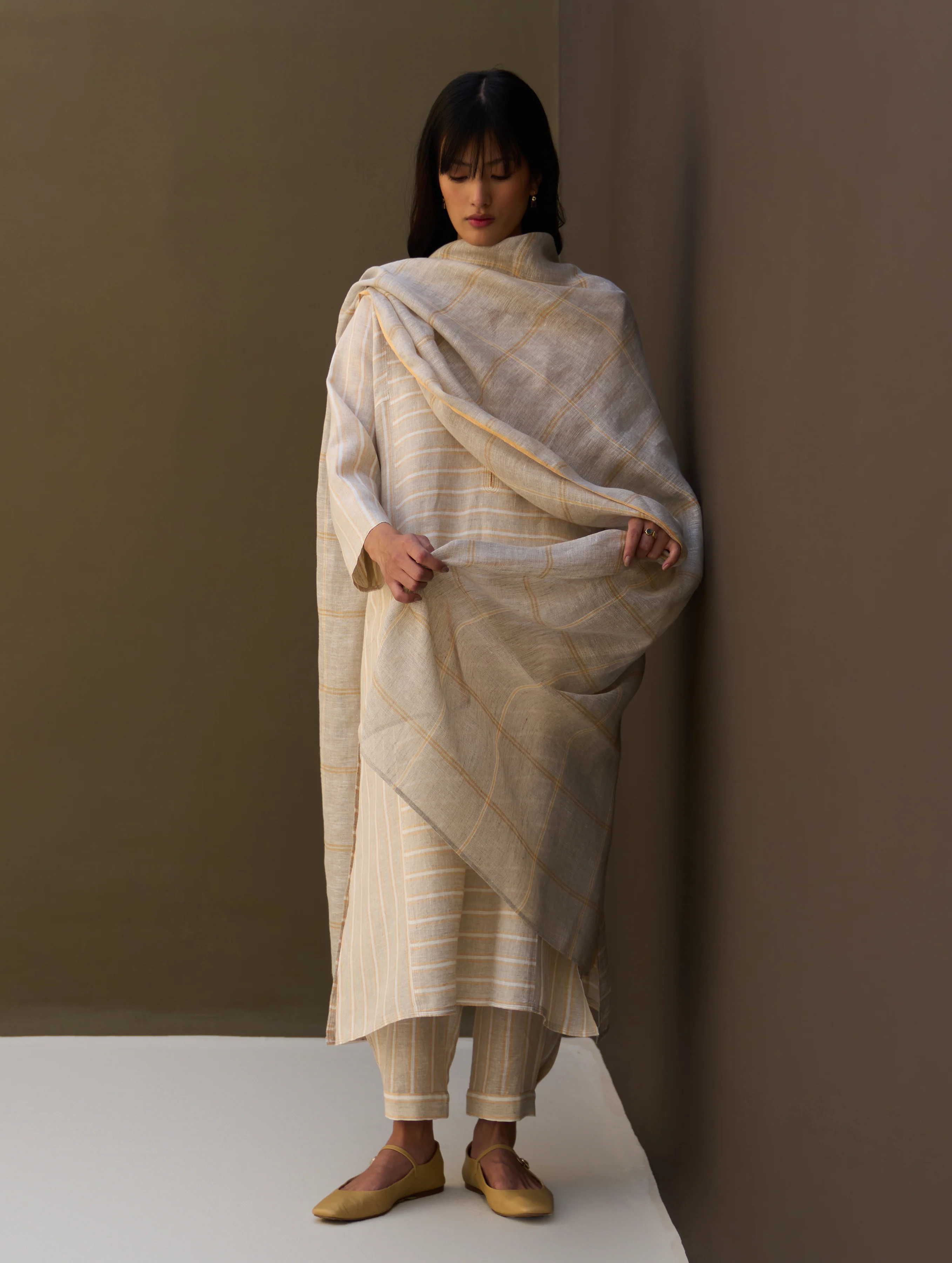 Ezra Striped Linen Kurta Set - Natural - Image 4