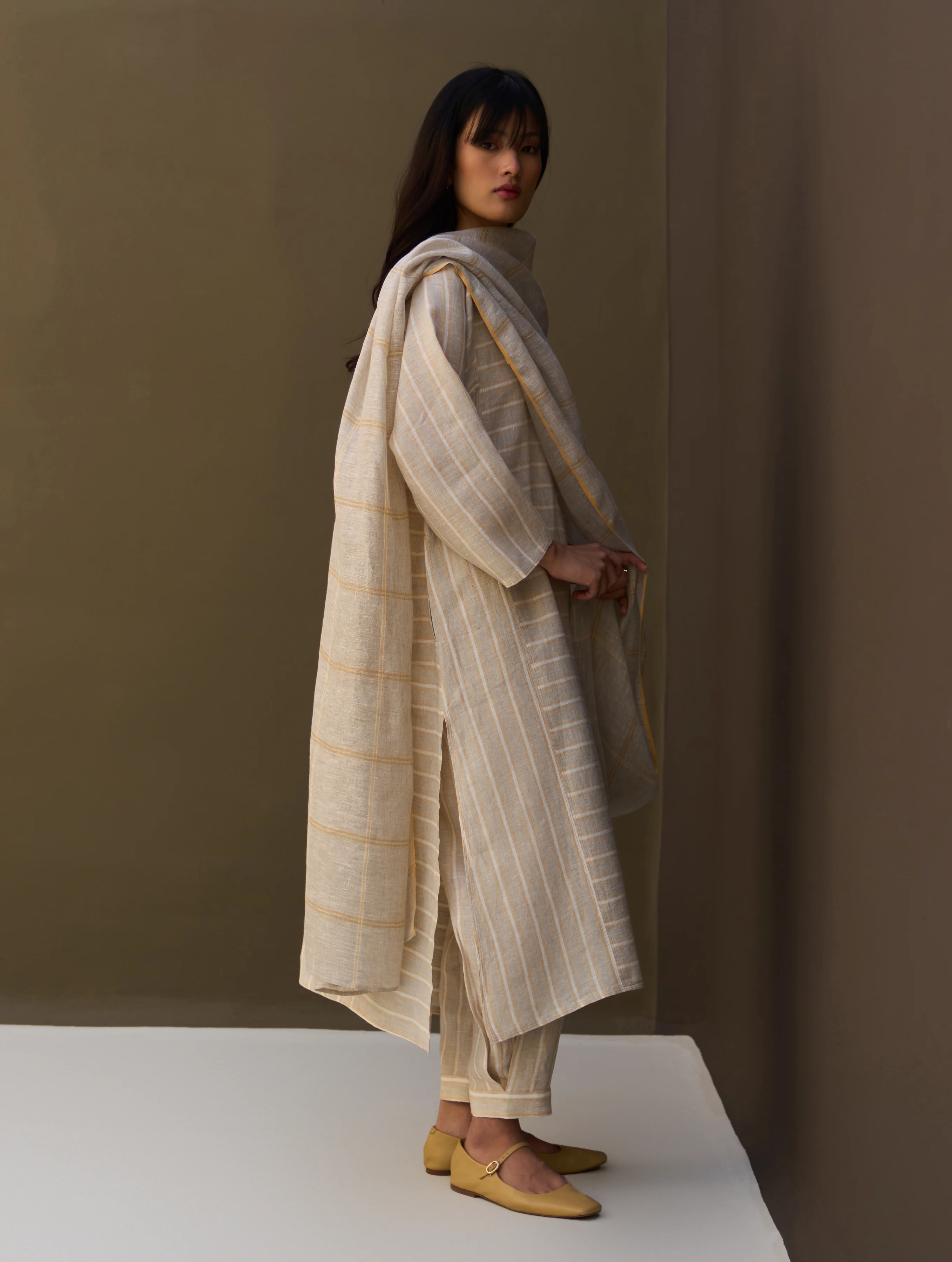 Ezra Striped Linen Kurta Set - Natural - Image 6