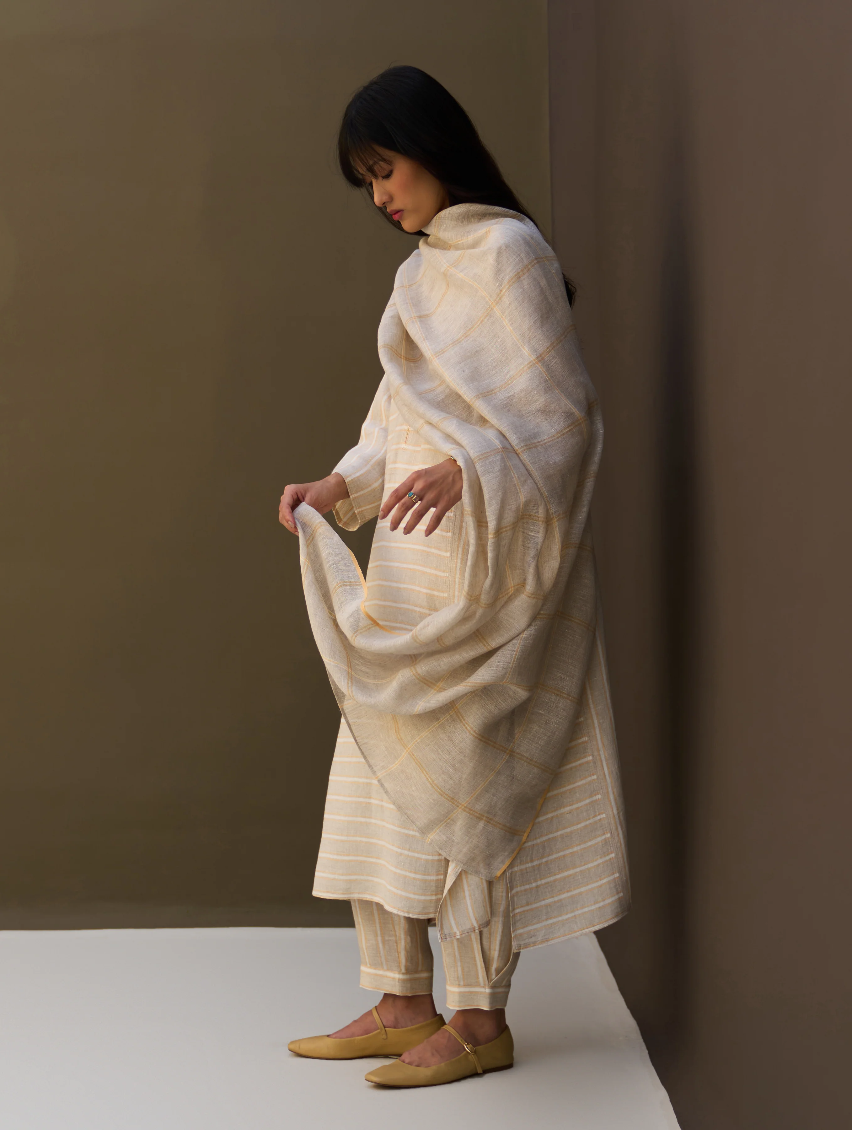 Ezra Striped Linen Kurta Set - Natural - Image 7