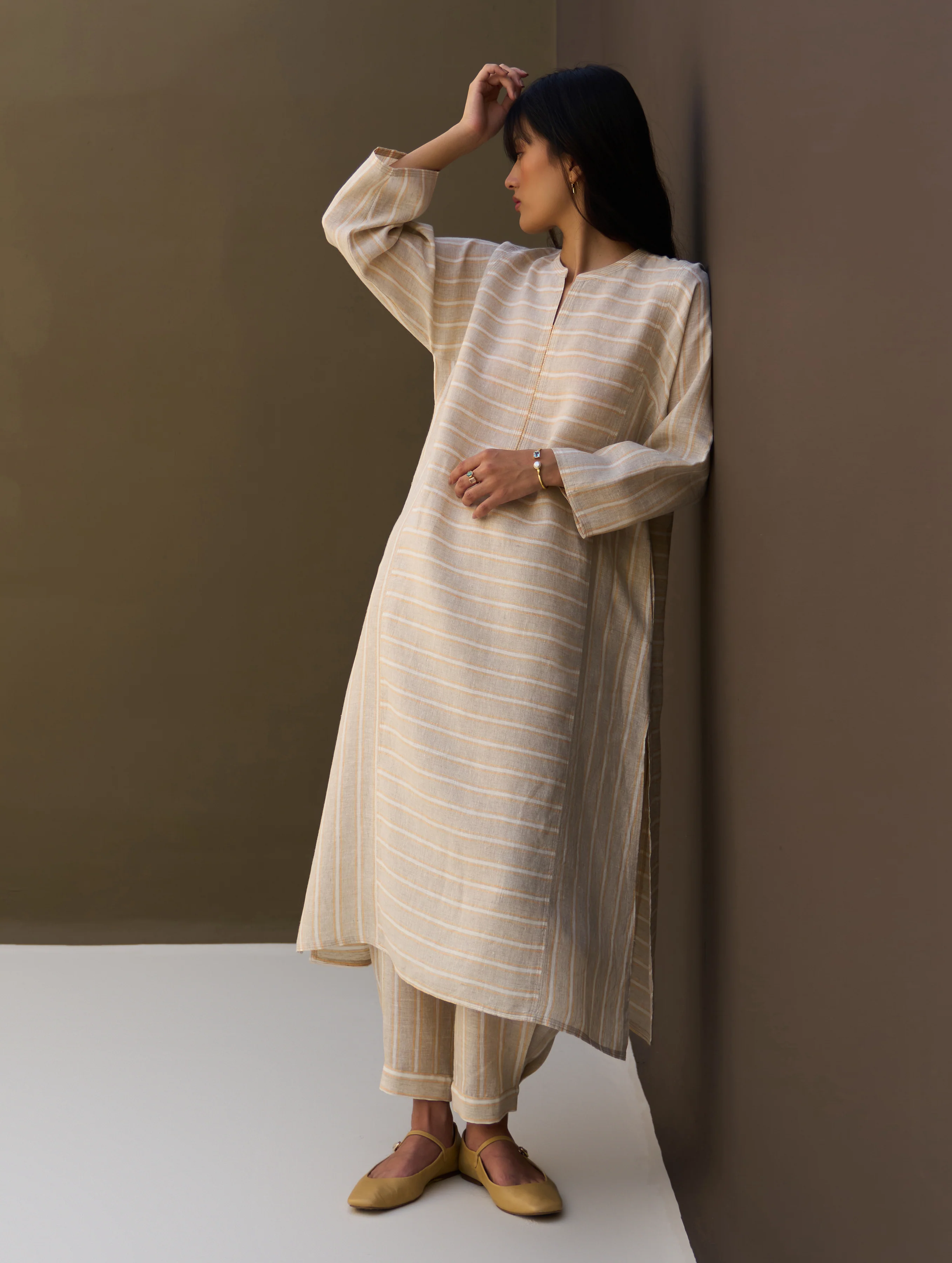 Ezra Striped Linen Kurta Set - Natural - Image 9