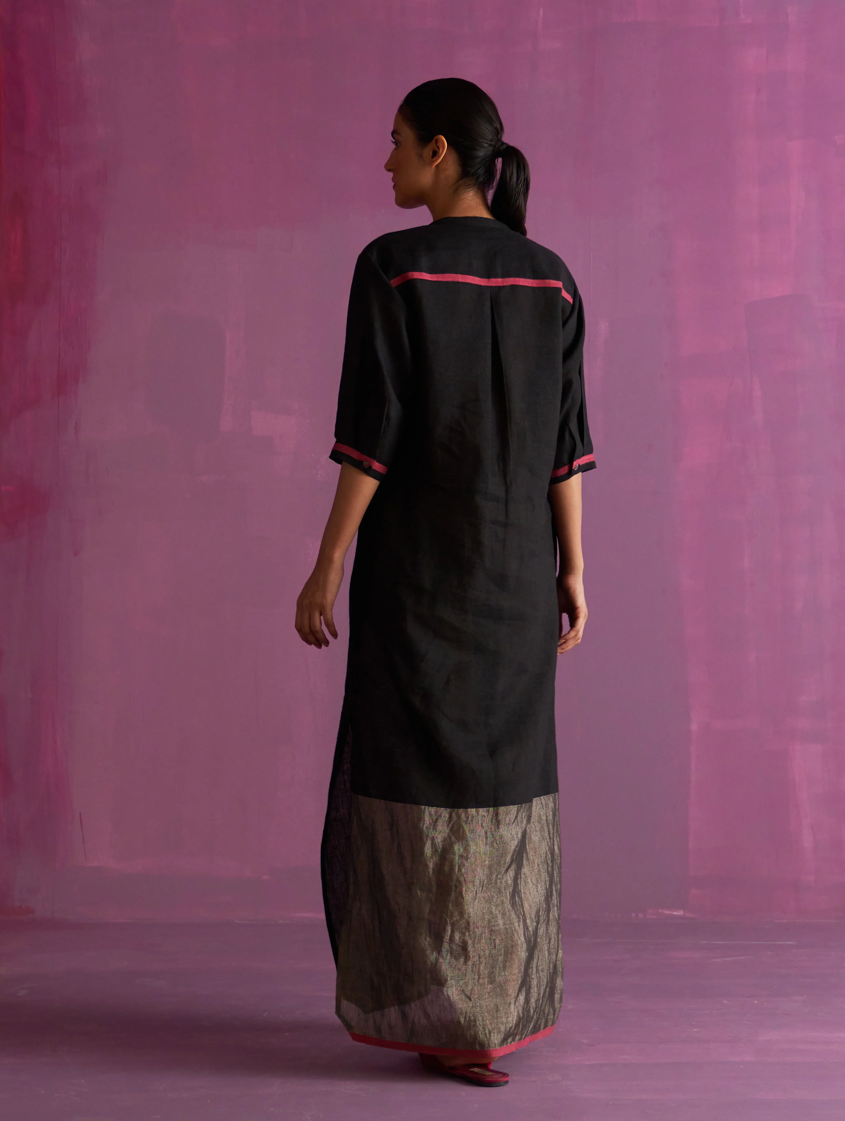 Faiza Metallic Linen Dress - Black - Image 4