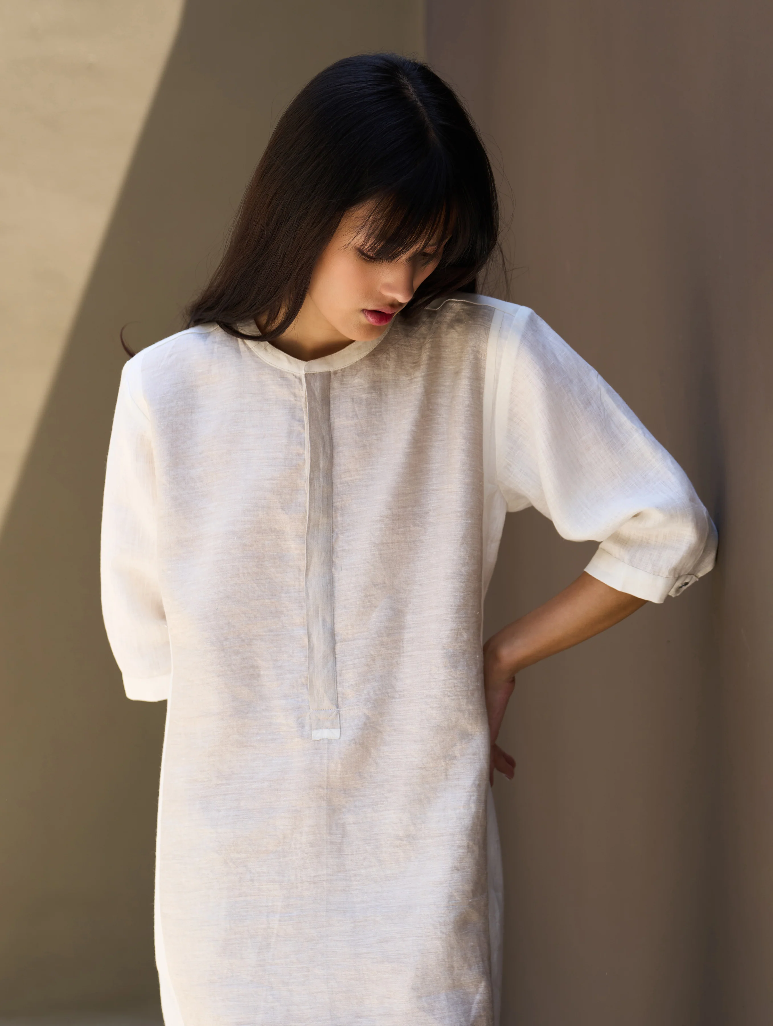 Faiza Metallic Linen Dress - Ivory - Image 2