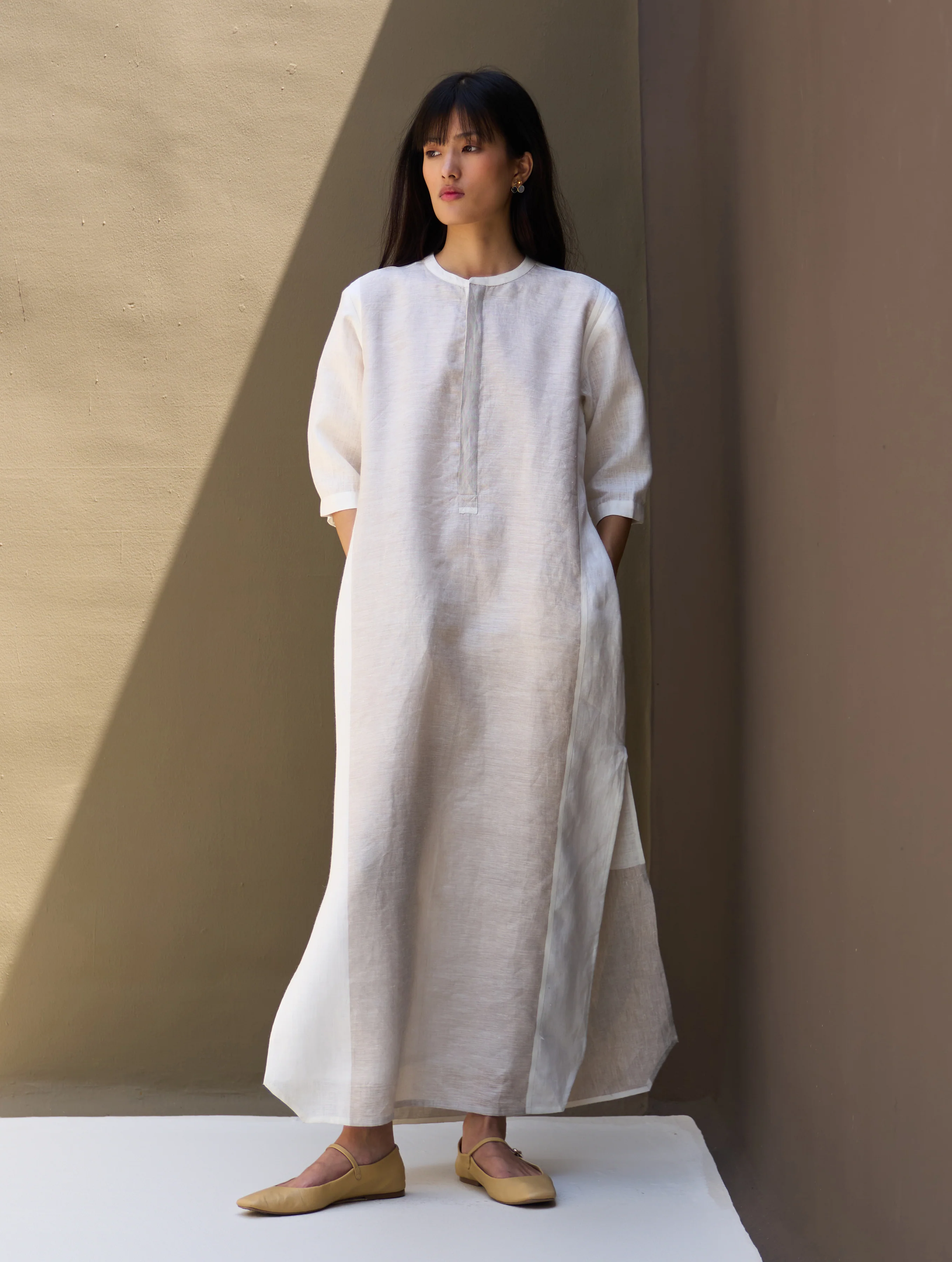 Faiza Metallic Linen Dress - Ivory - Image 3